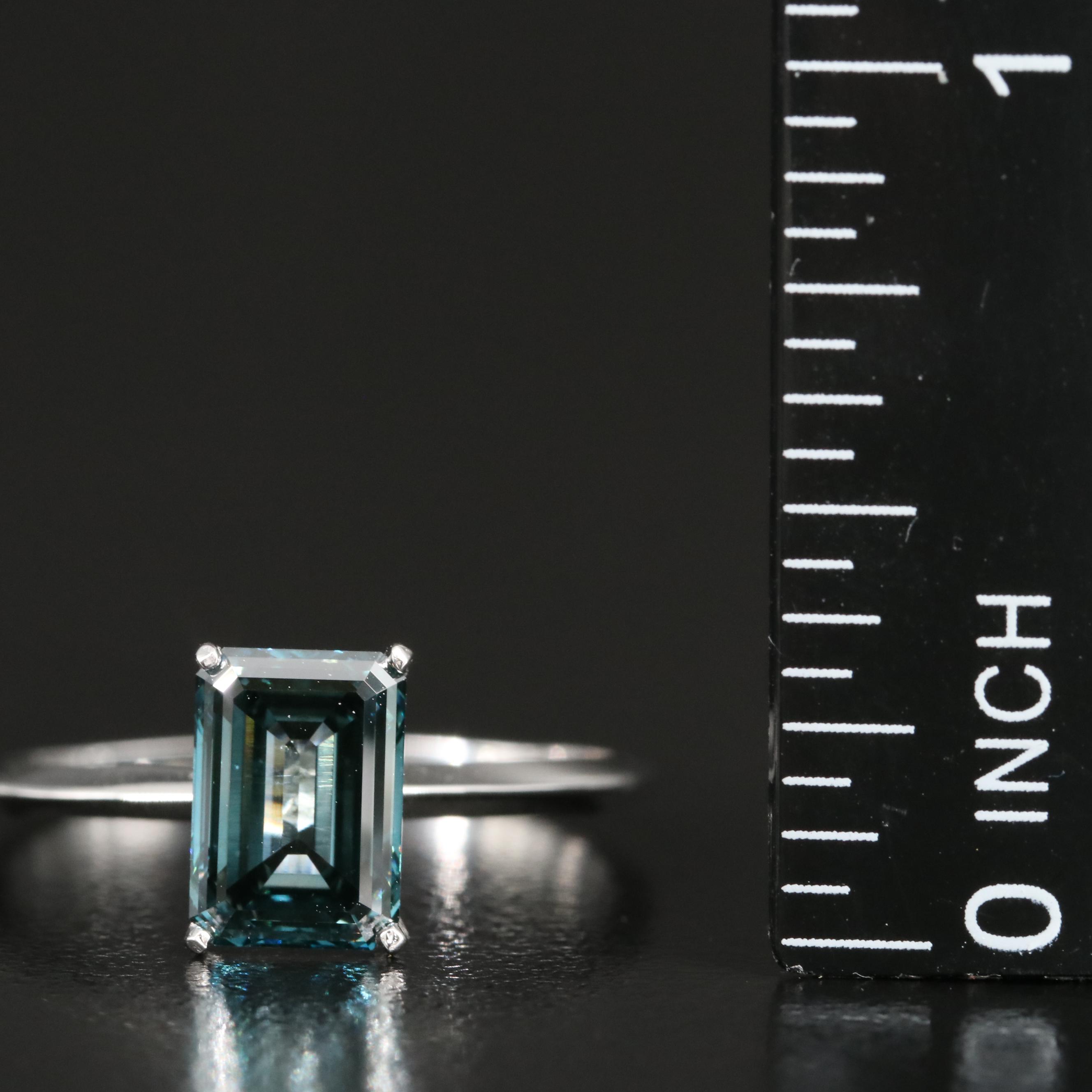 14K 1.97 CT Fancy Dark Bluish Green Diamond Solitaire Ring with Knife-Edges