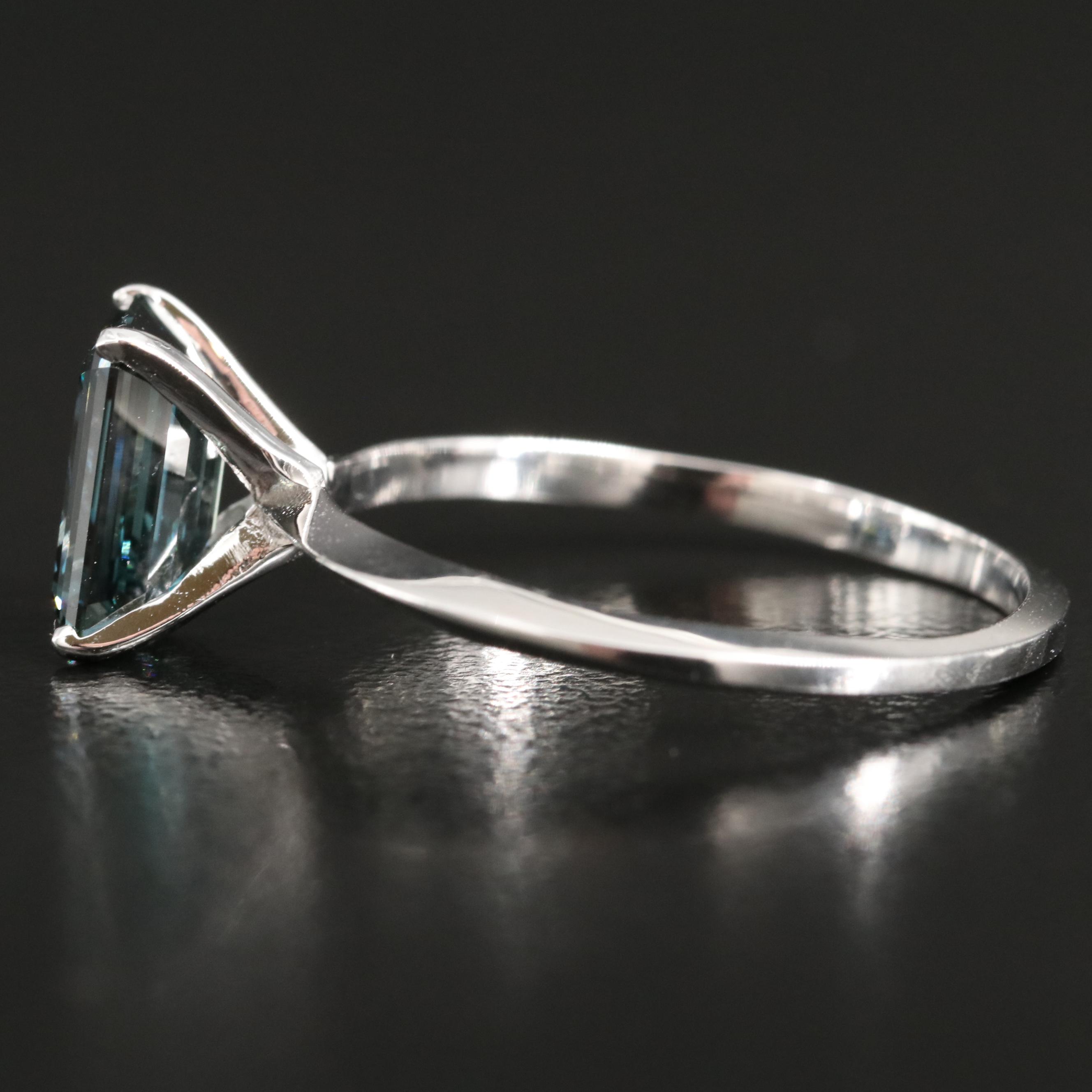 14K 1.97 CT Fancy Dark Bluish Green Diamond Solitaire Ring with Knife-Edges