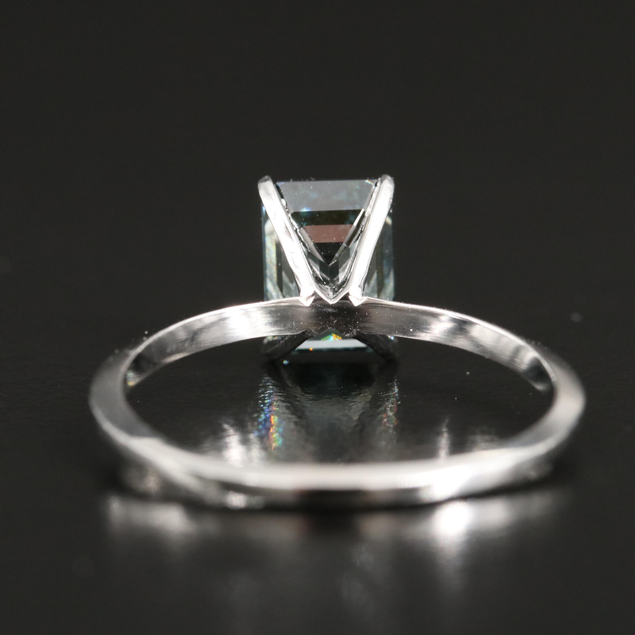 14K 1.97 CT Fancy Dark Bluish Green Diamond Solitaire Ring with Knife-Edges