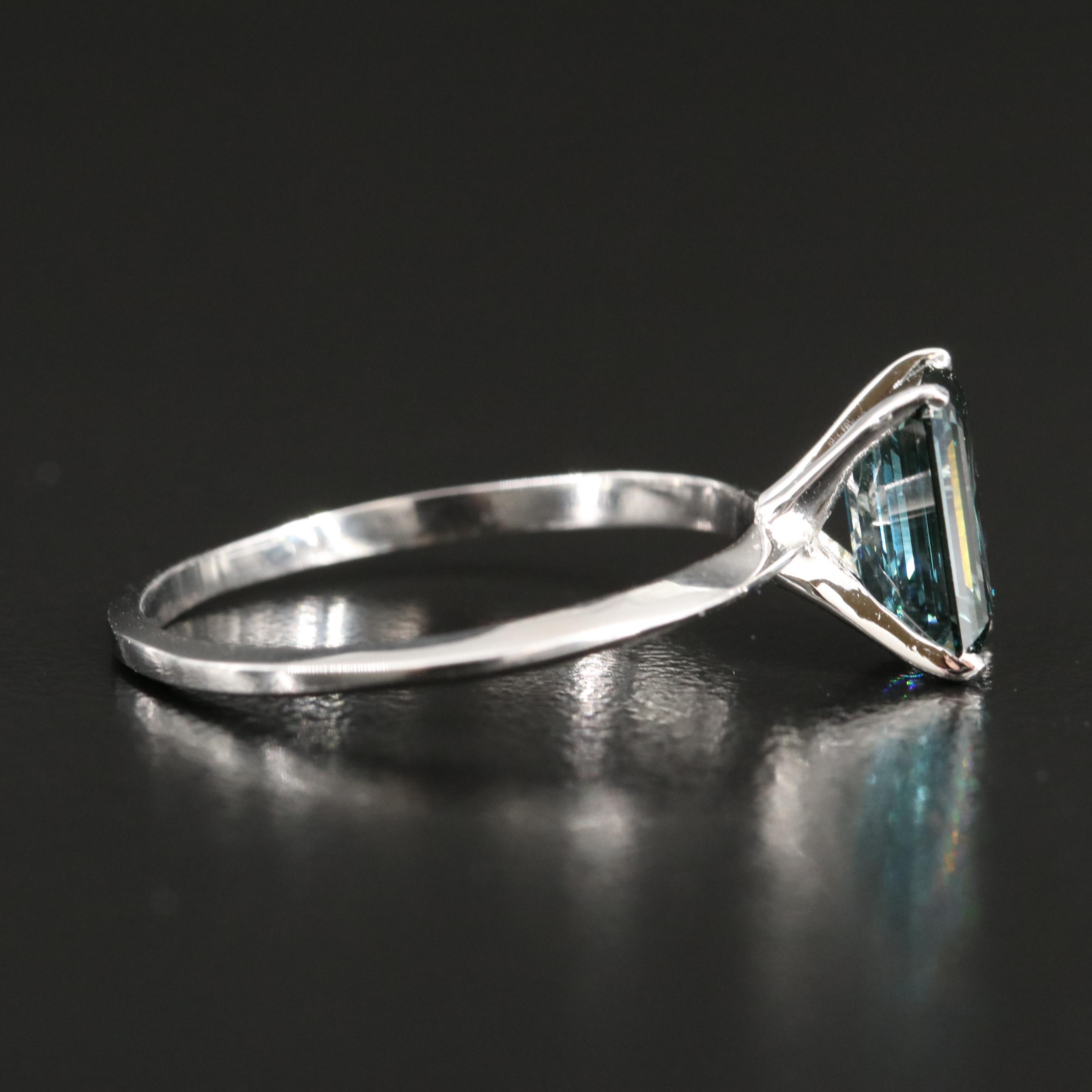 14K 1.97 CT Fancy Dark Bluish Green Diamond Solitaire Ring with Knife-Edges