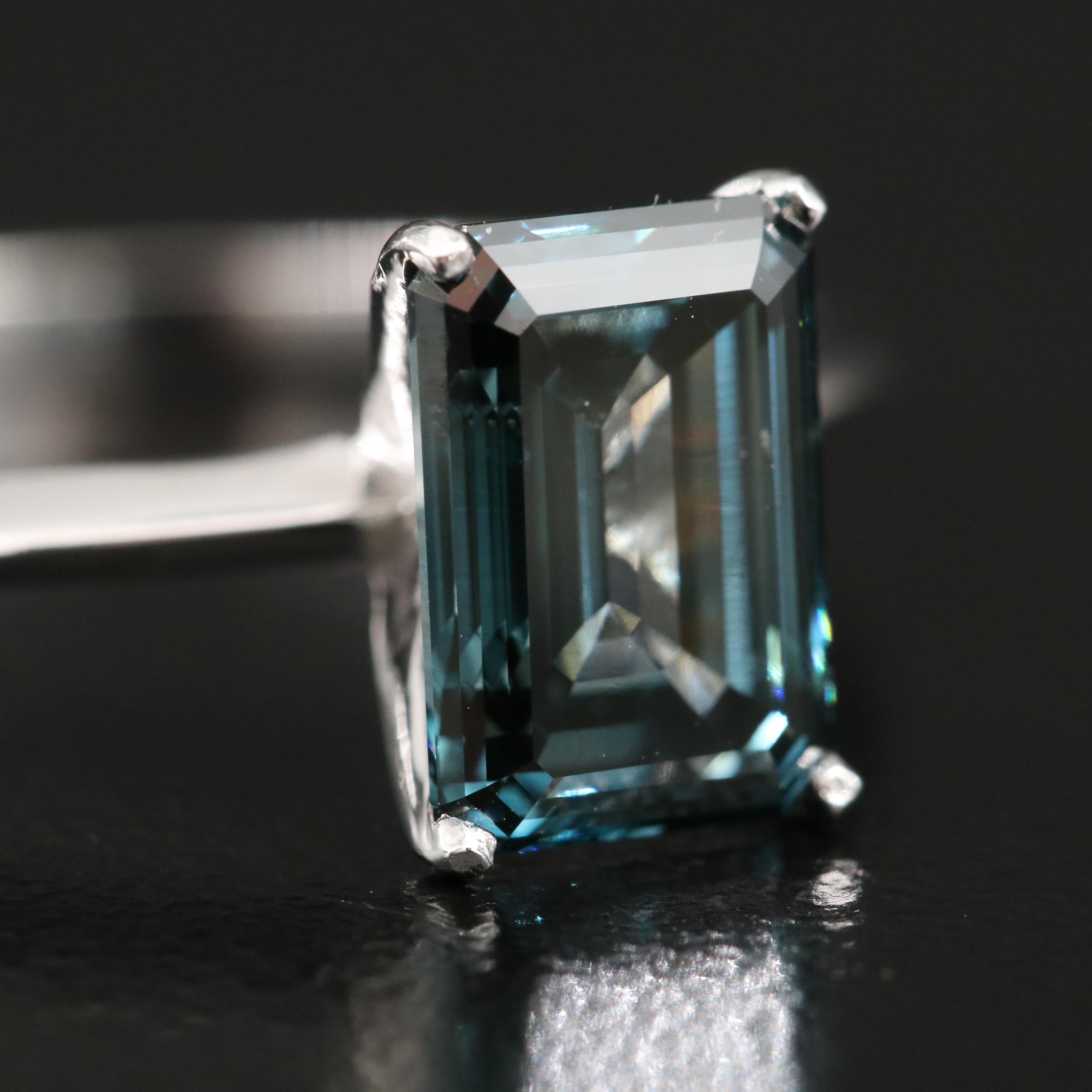 14K 1.97 CT Fancy Dark Bluish Green Diamond Solitaire Ring with Knife-Edges