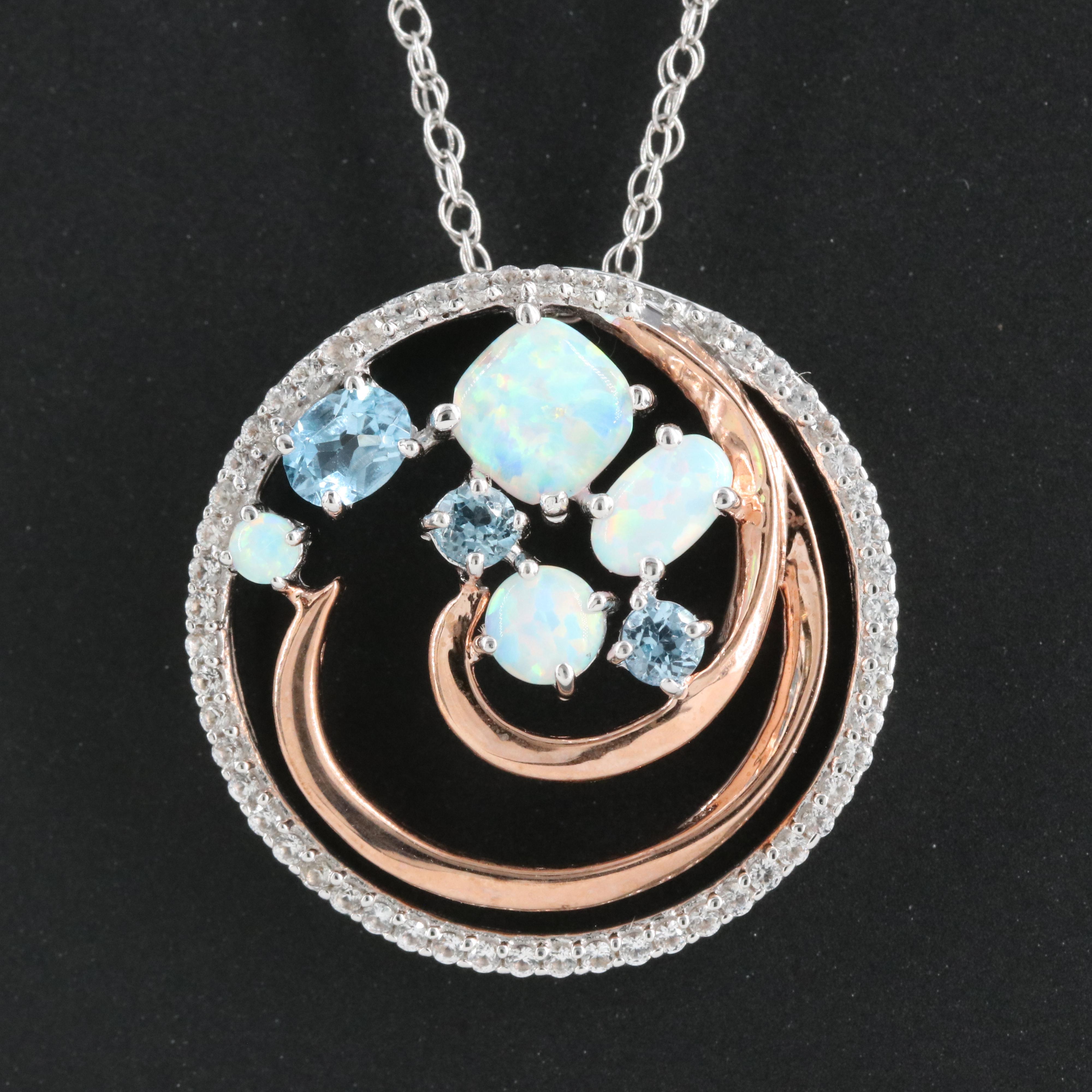 Sterling Opal, Topaz and Sapphire Pendant Necklace