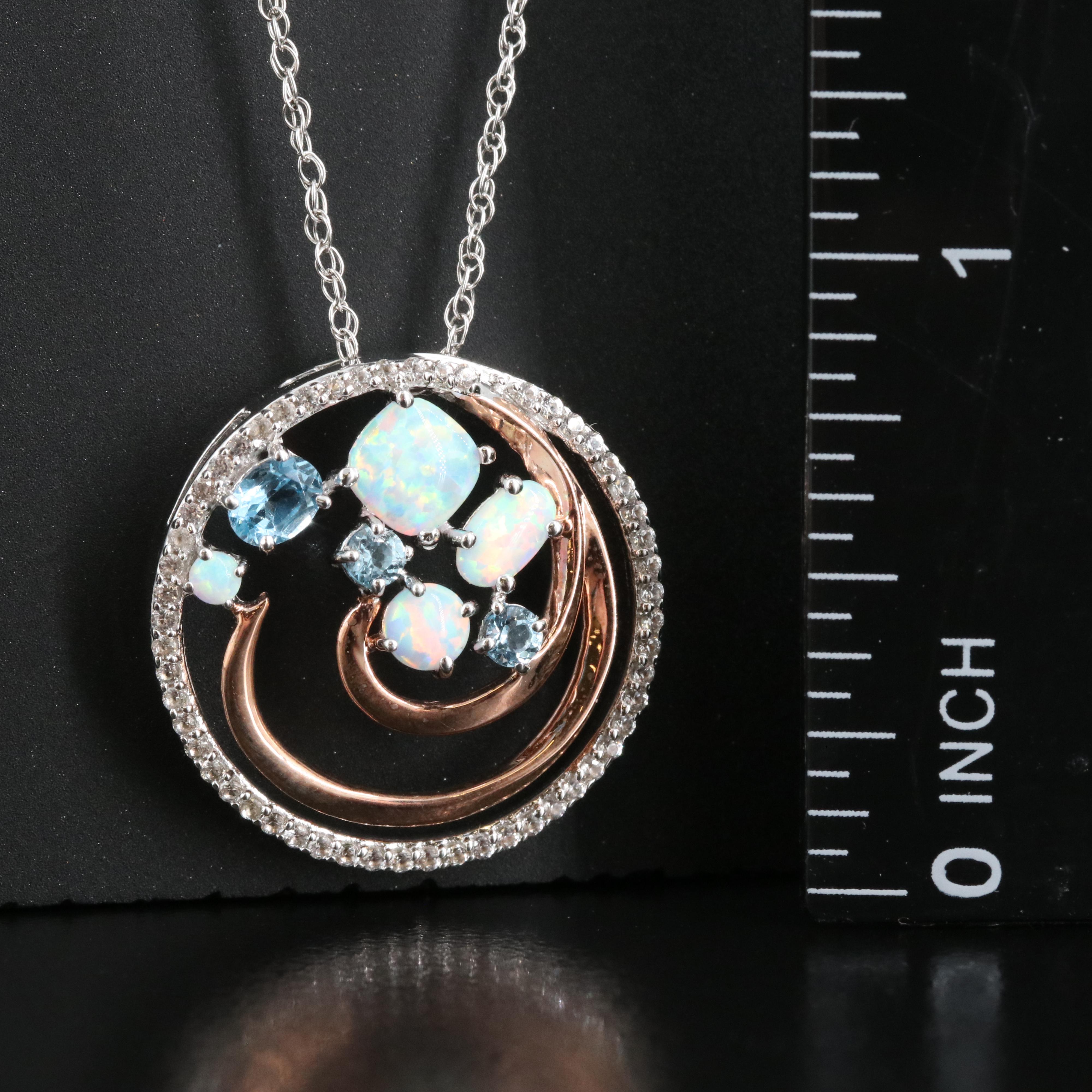 Sterling Opal, Topaz and Sapphire Pendant Necklace