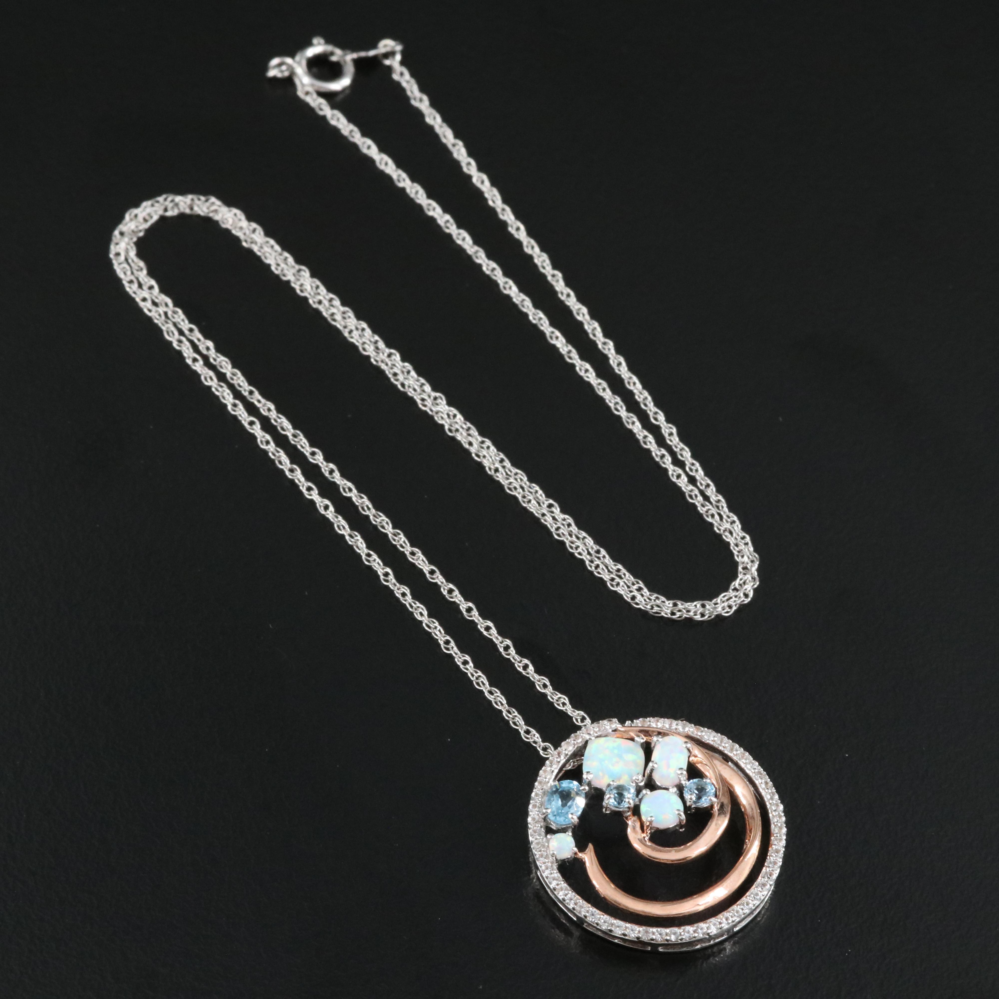 Sterling Opal, Topaz and Sapphire Pendant Necklace