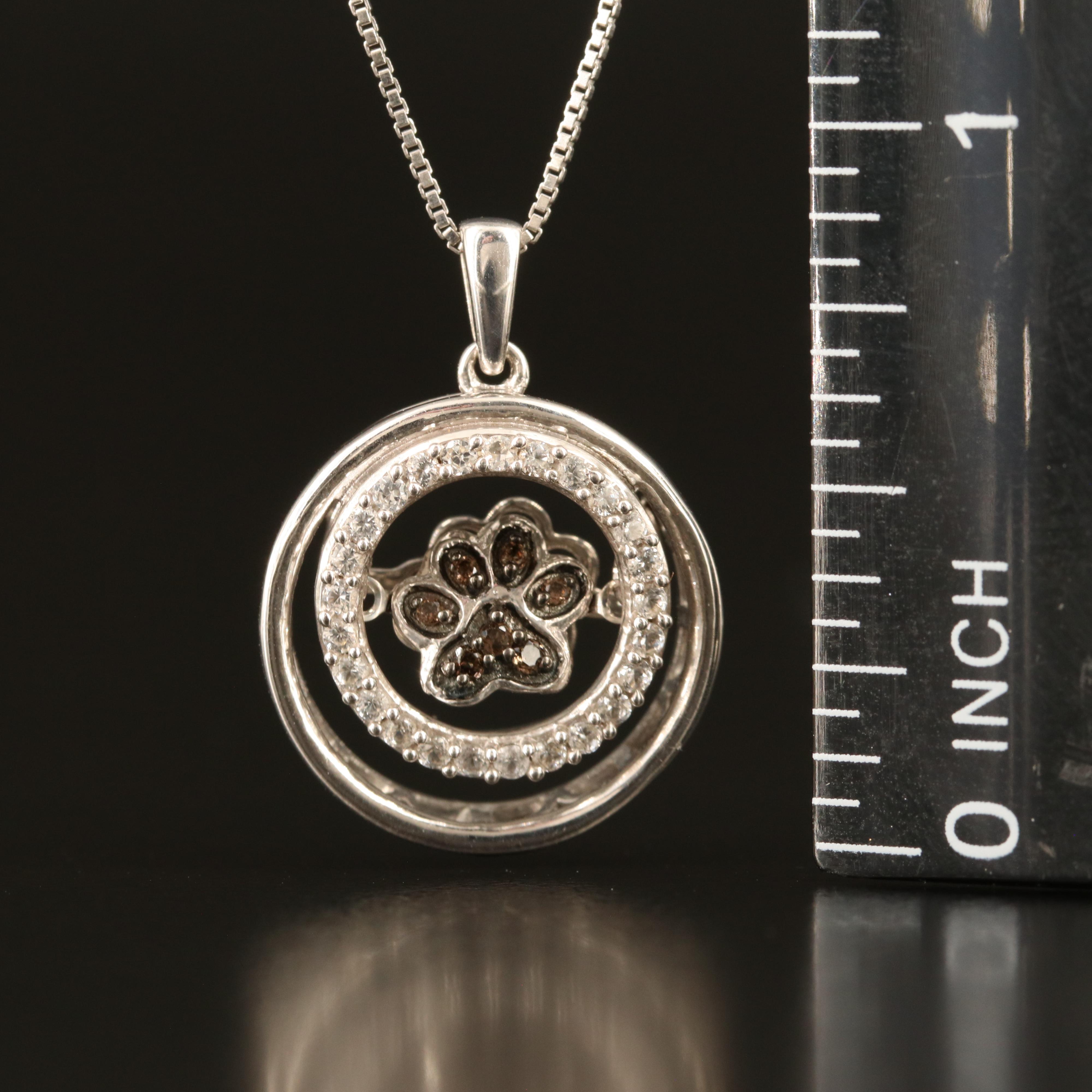 Sterling Smoky Quartz and Topaz Paw Print Shimmer Pendant Necklace