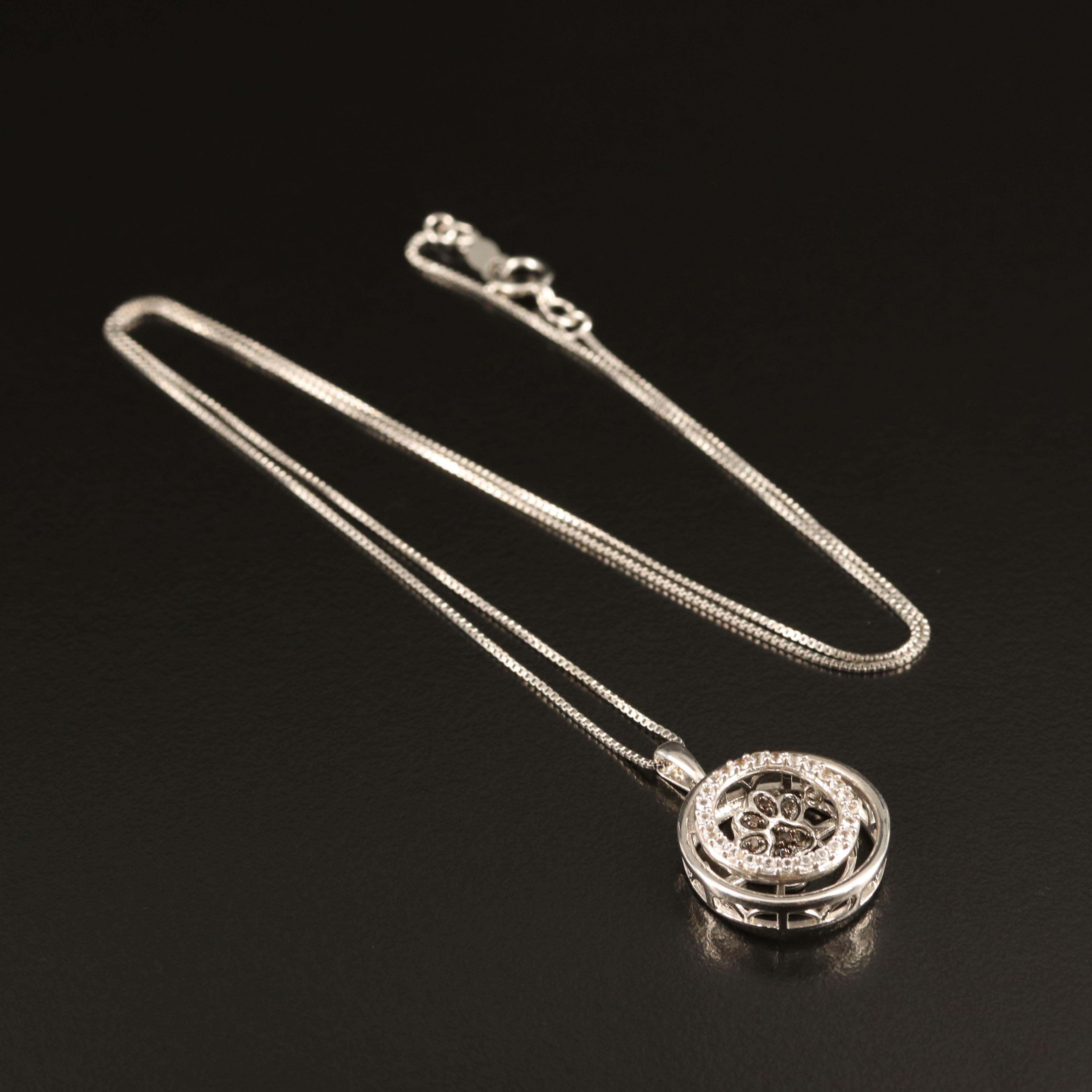 Sterling Smoky Quartz and Topaz Paw Print Shimmer Pendant Necklace