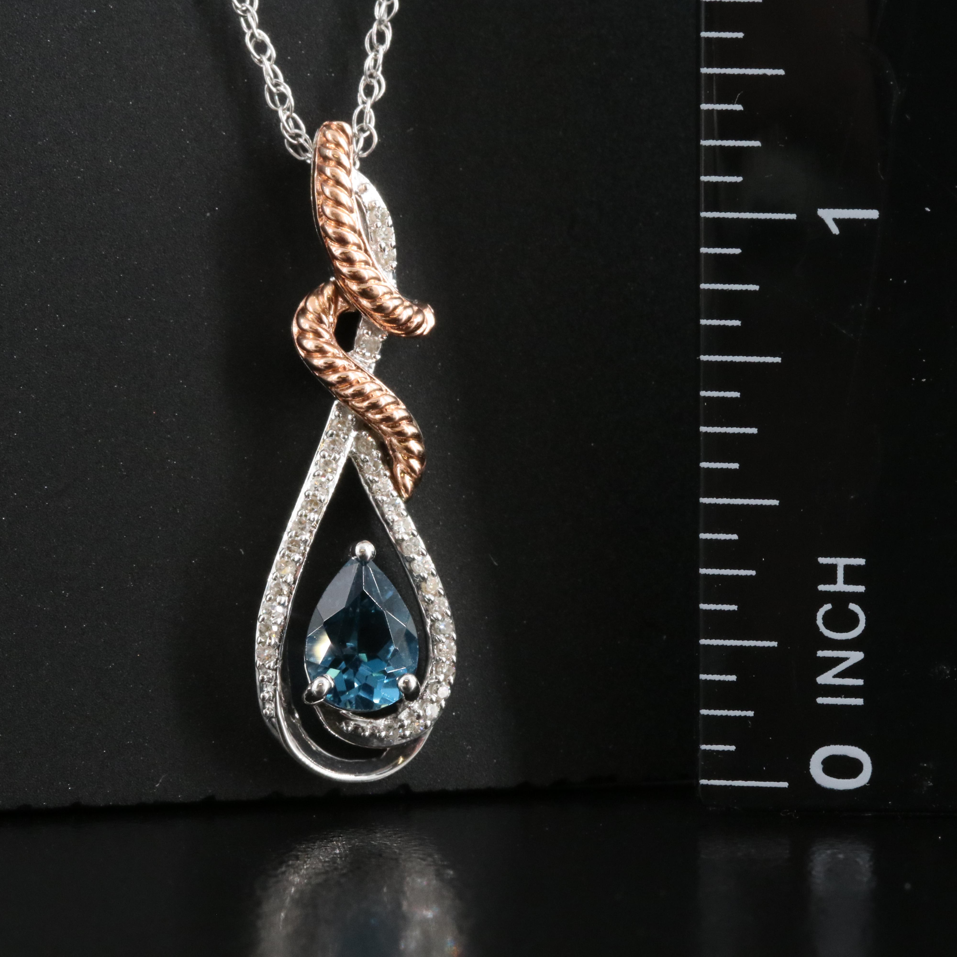 London Blue Topaz and Diamond Pendant Necklace with 10K Rose Gold Accents
