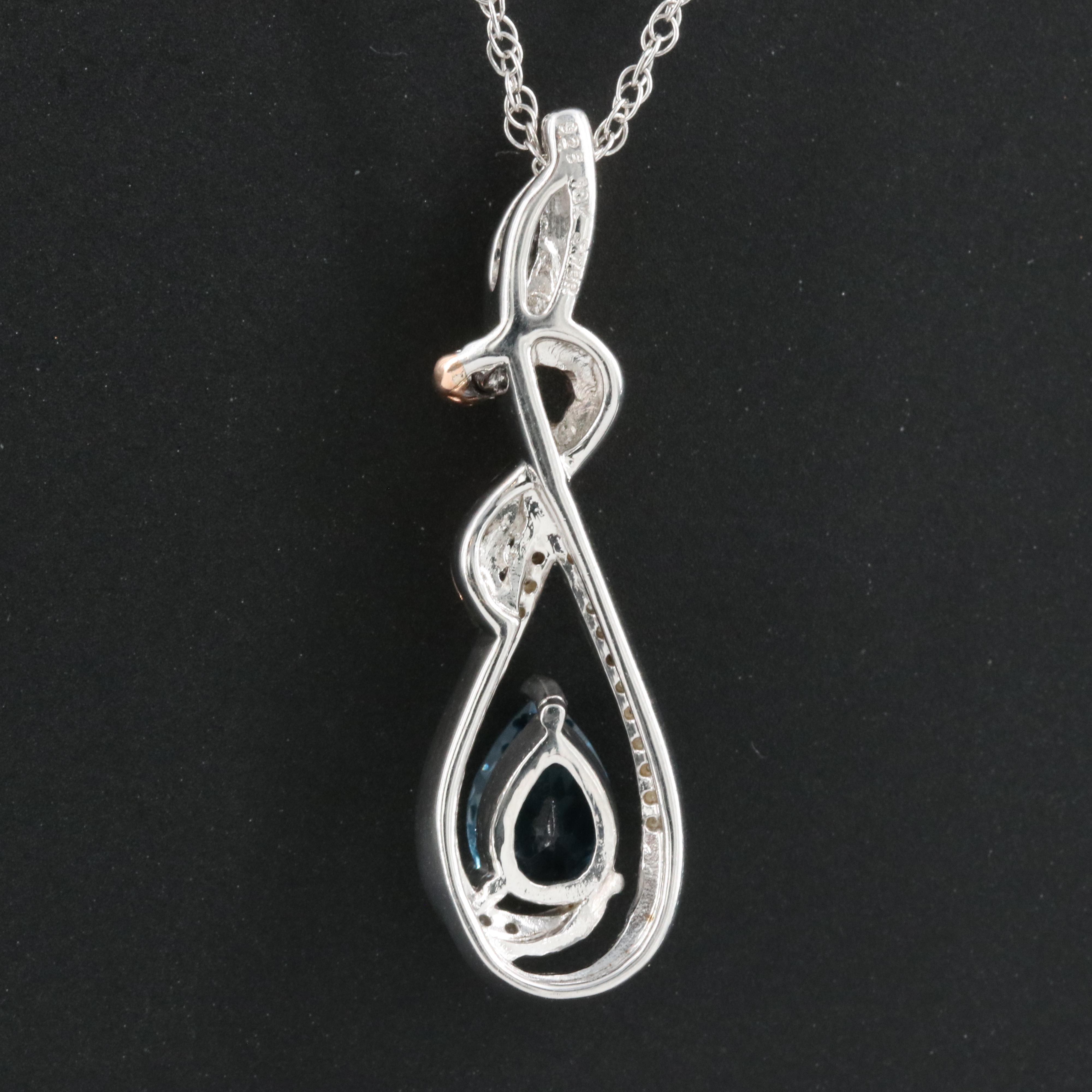 London Blue Topaz and Diamond Pendant Necklace with 10K Rose Gold Accents