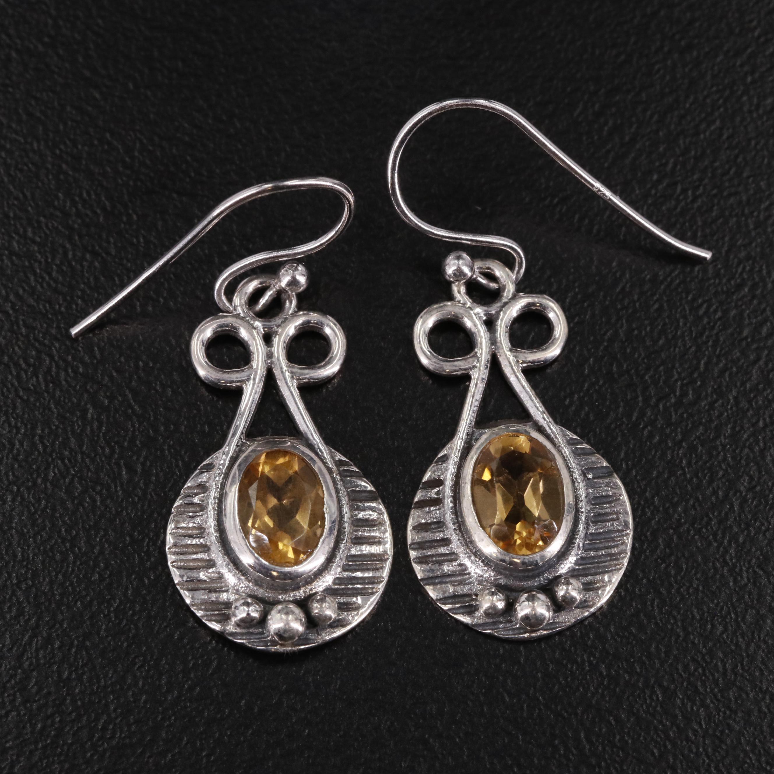 Sterling Citrine Drop Earrings
