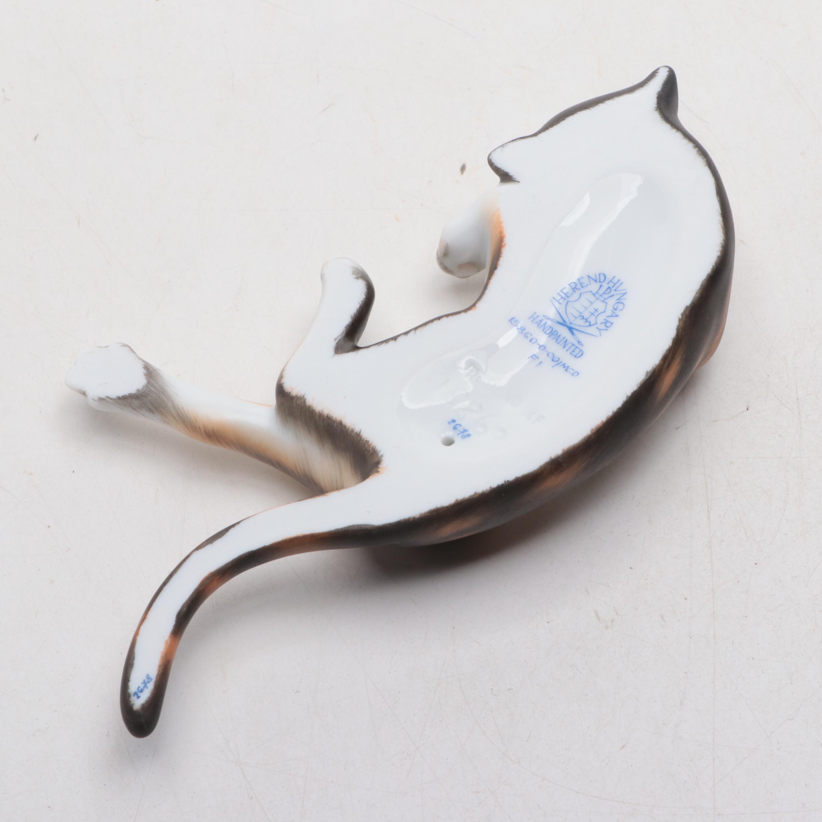 Herend Natural "Minnie the Calico Cat" Porcelain Figurine