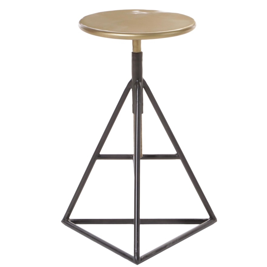 Modernist Black And Gold Tone Metal Adjustable Stool