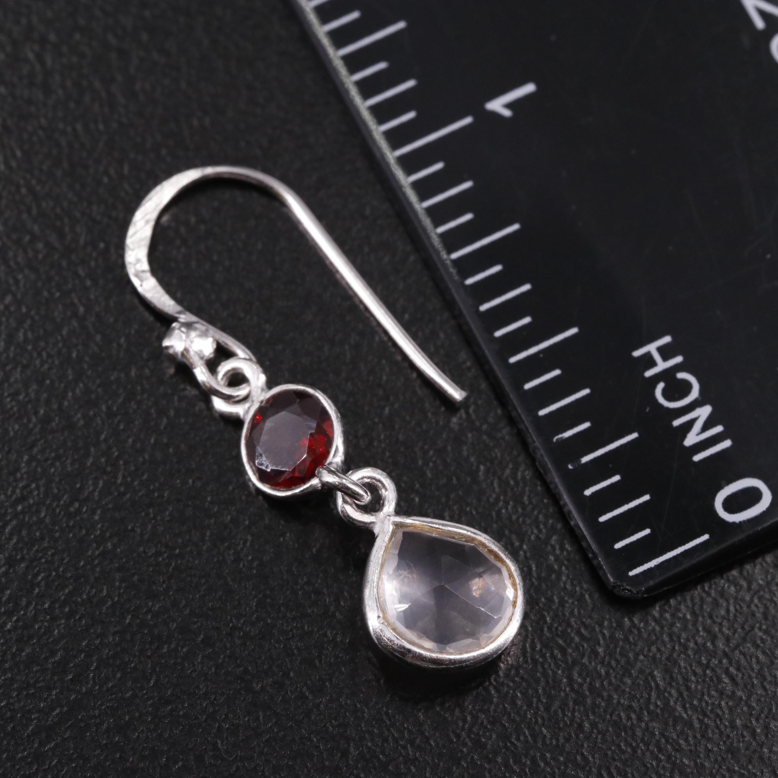 Sterling Rose Quartz and Garnet Drop Earrings
