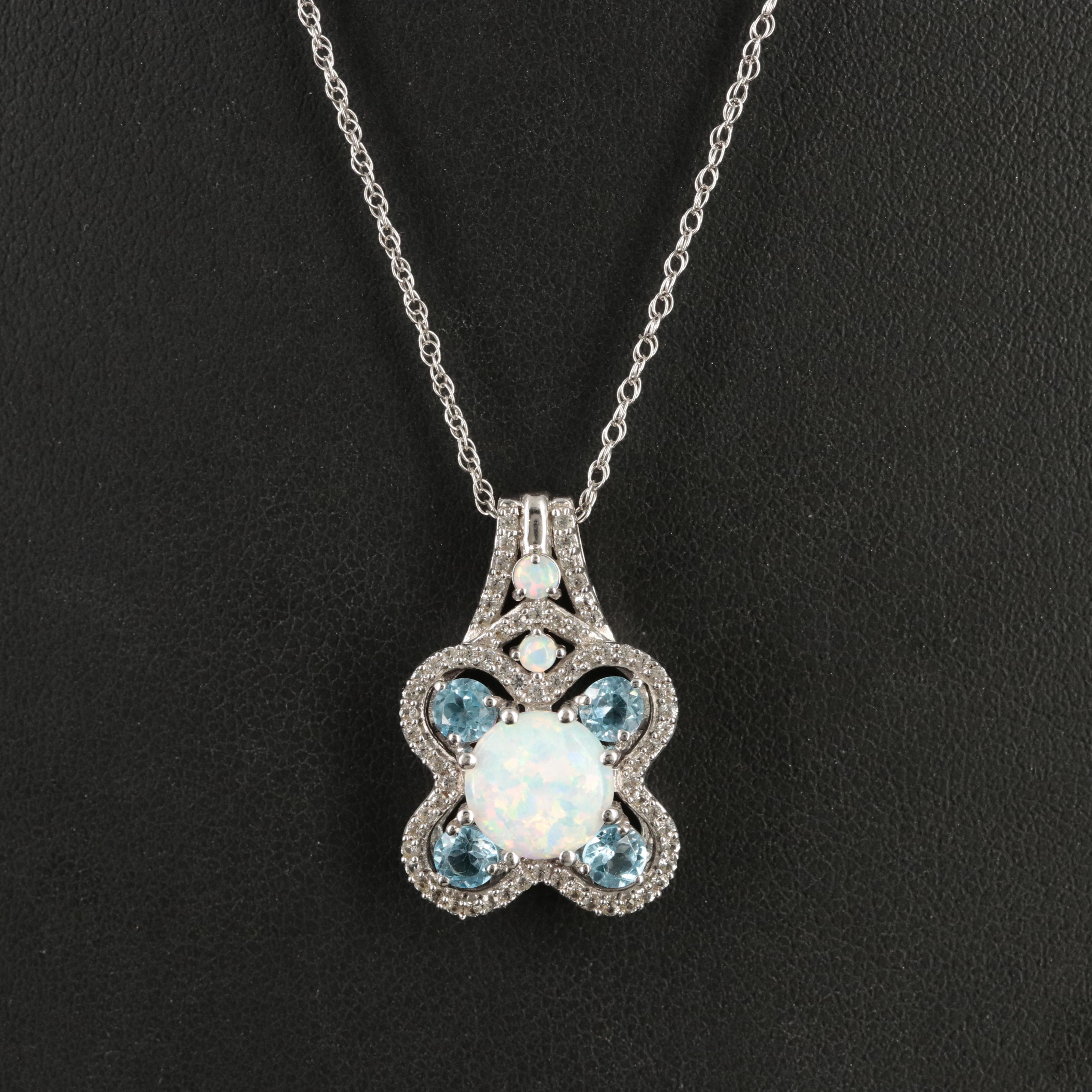 Sterling Opal, Topaz and Sapphire Pendant Necklace