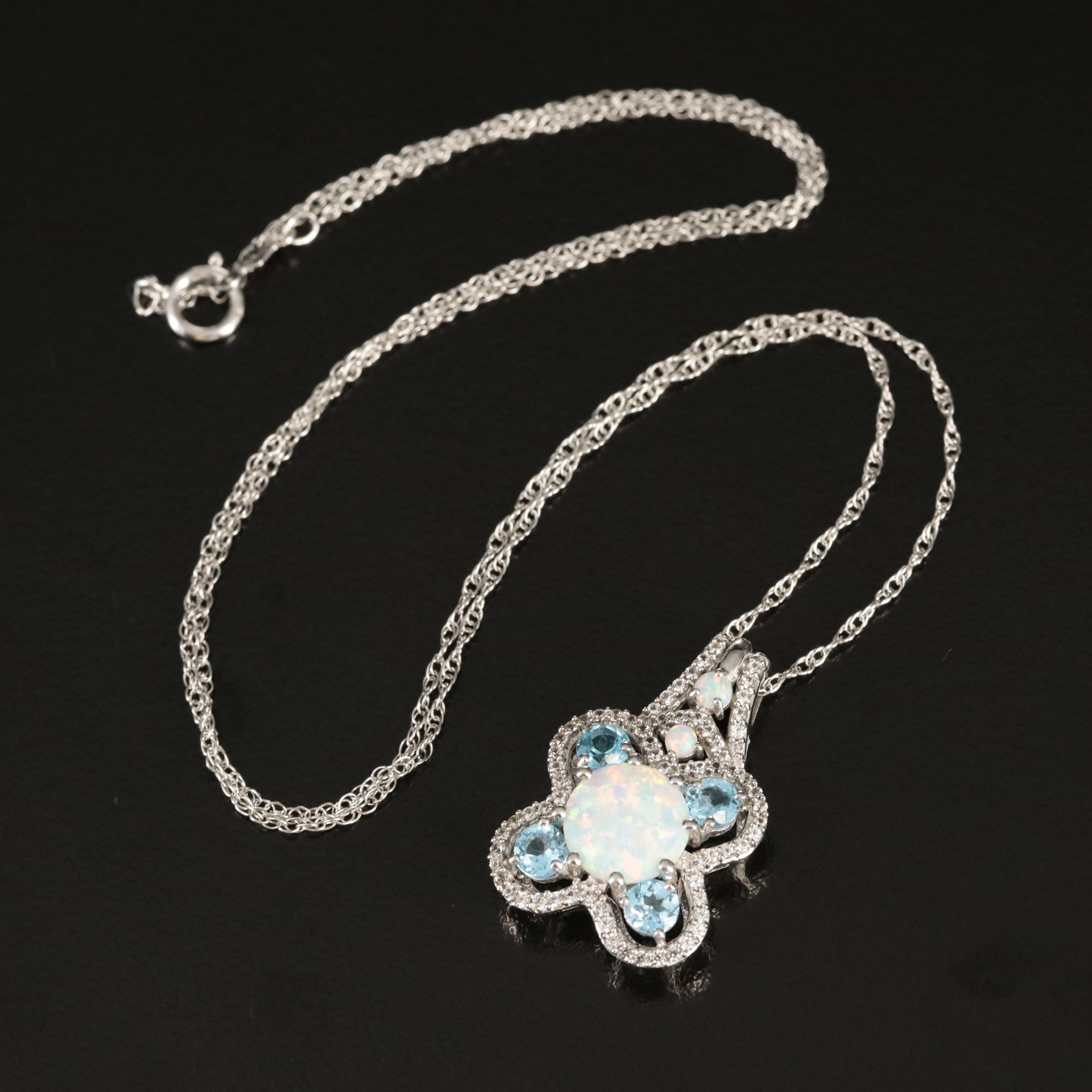 Sterling Opal, Topaz and Sapphire Pendant Necklace