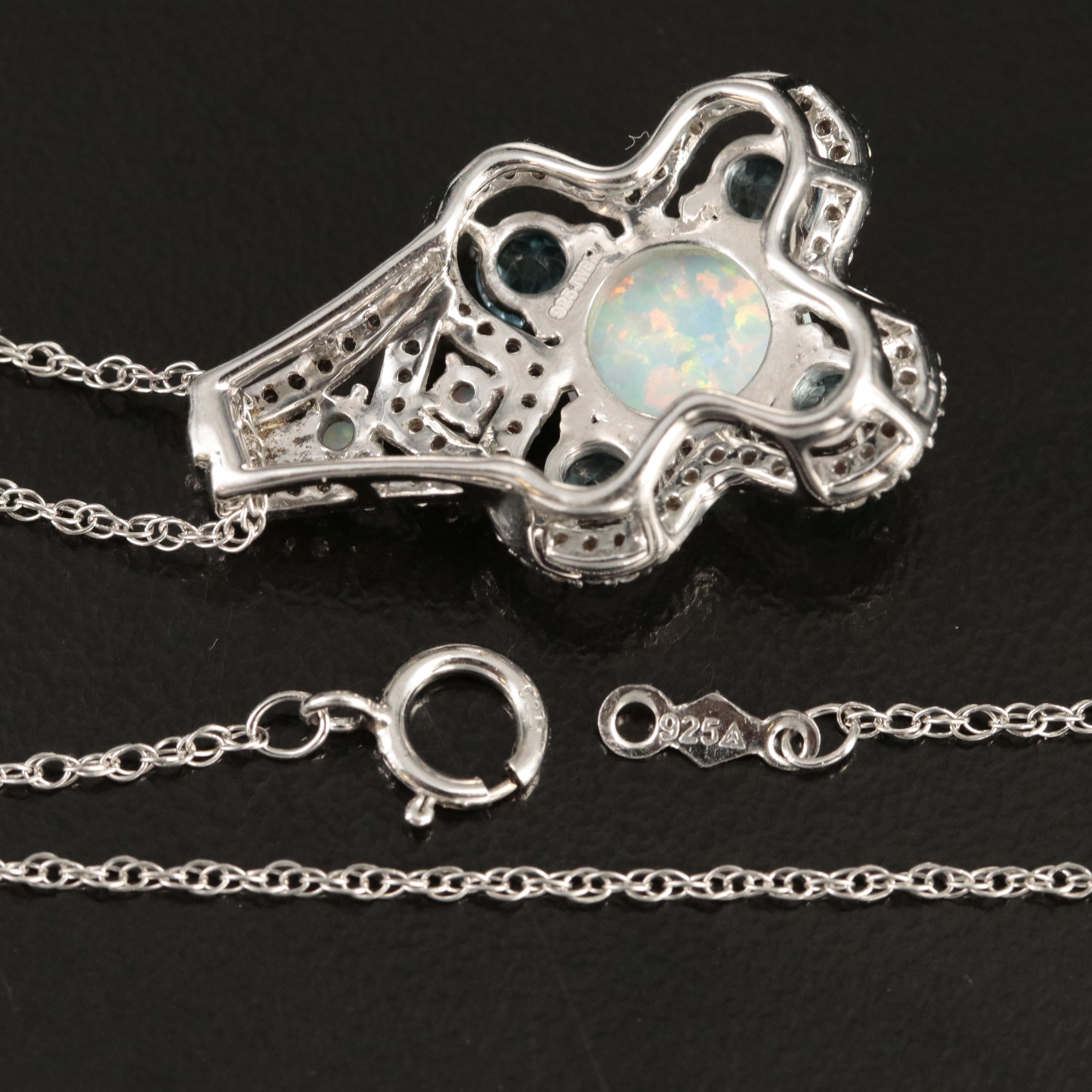 Sterling Opal, Topaz and Sapphire Pendant Necklace