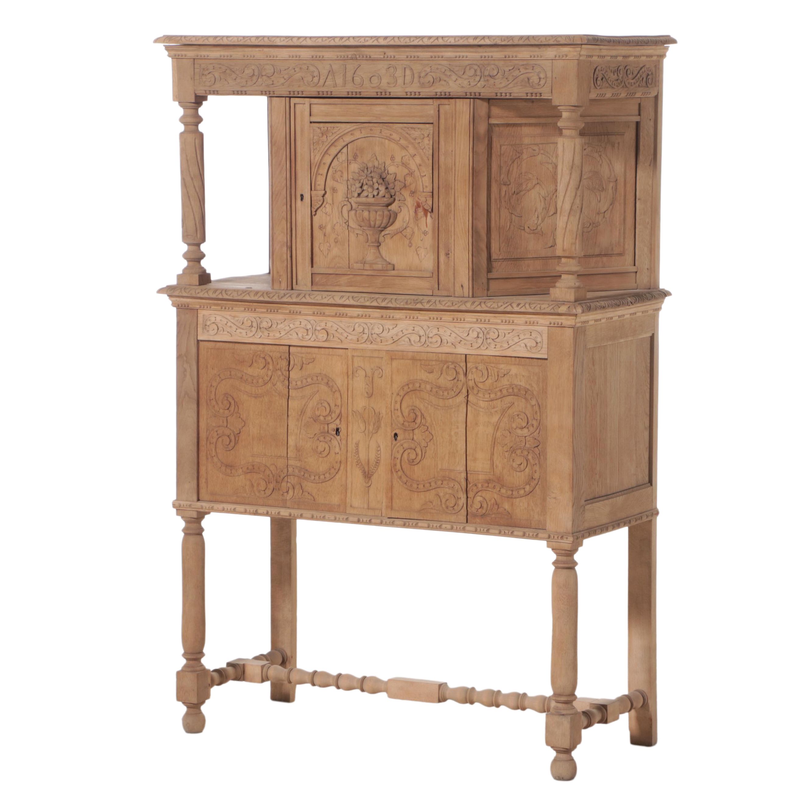 Renaissance Style Scrubbed Oak Cabinet-on-Stand, Early 20th Century