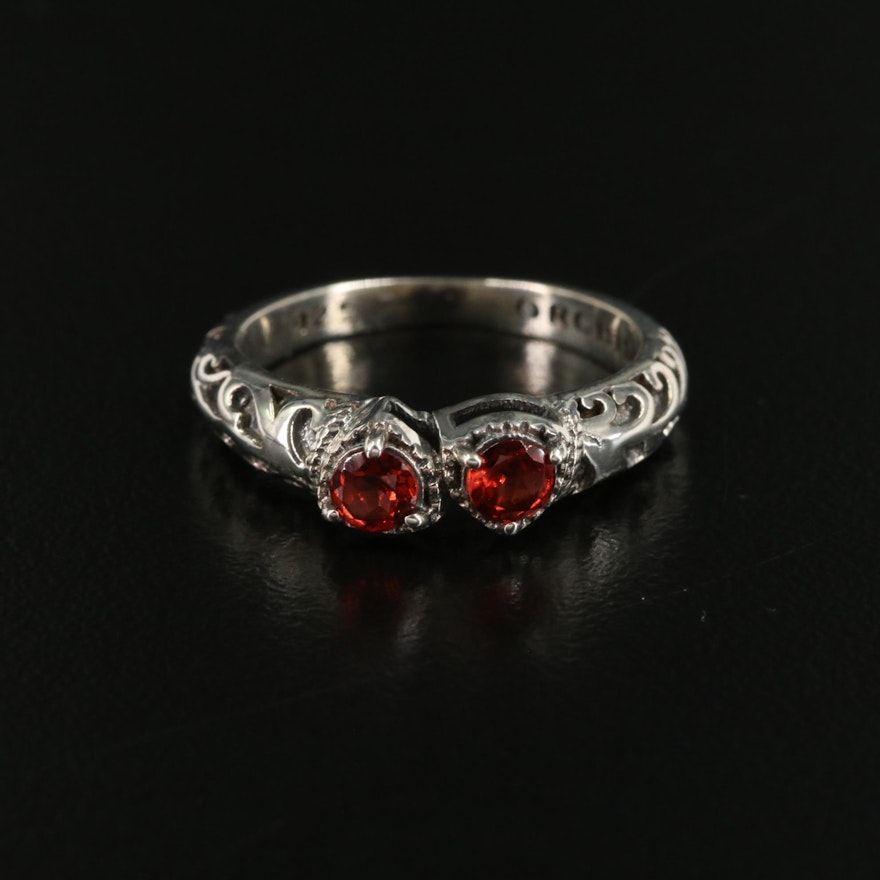 Sterling Garnet Scrollwork Ring