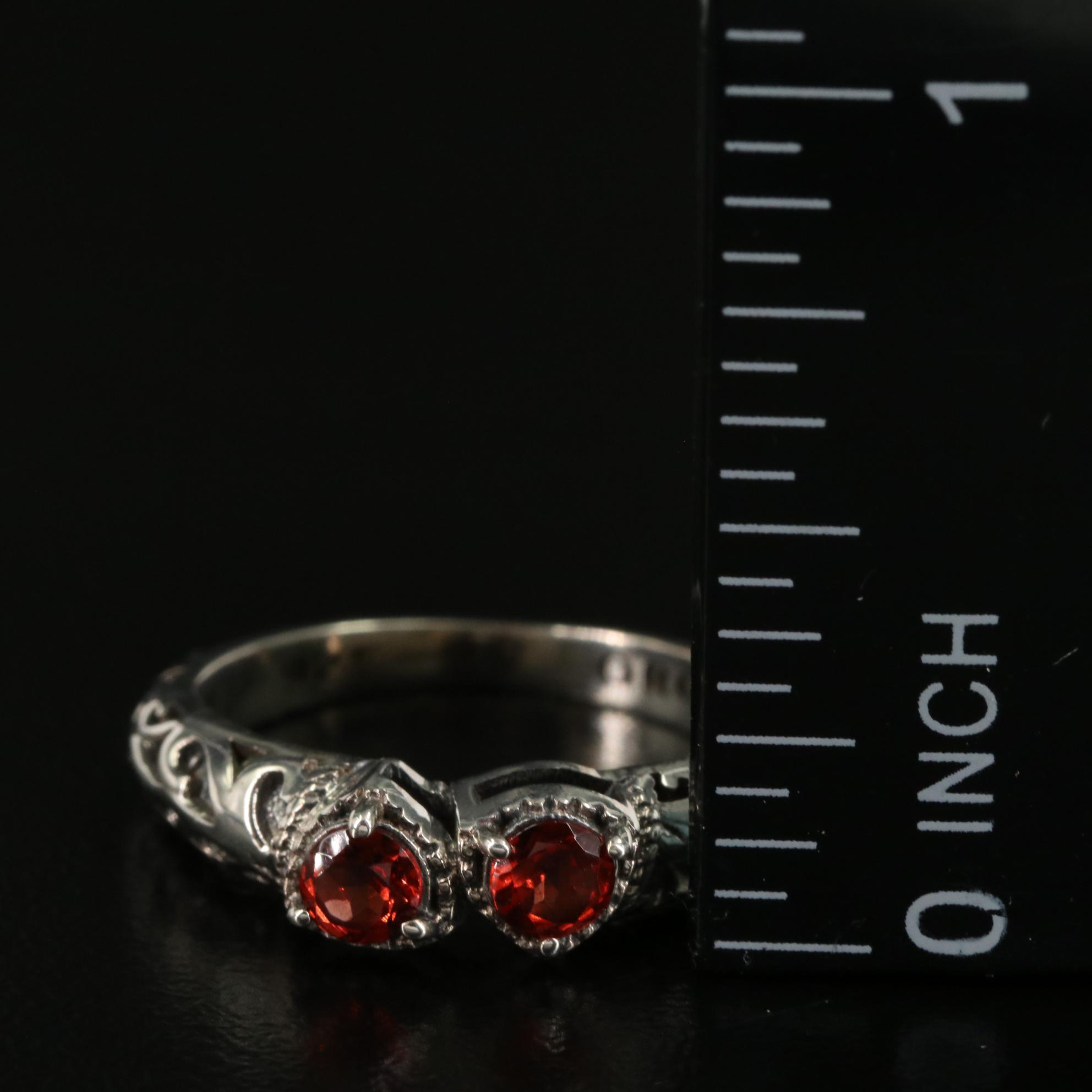 Sterling Garnet Scrollwork Ring