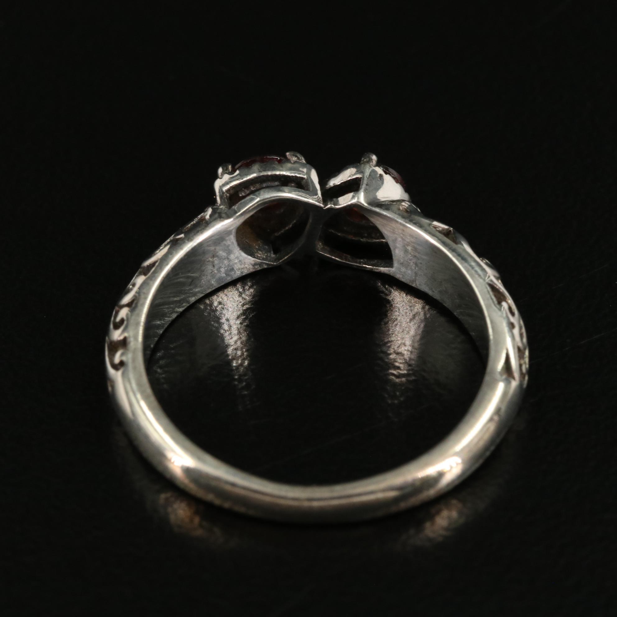 Sterling Garnet Scrollwork Ring