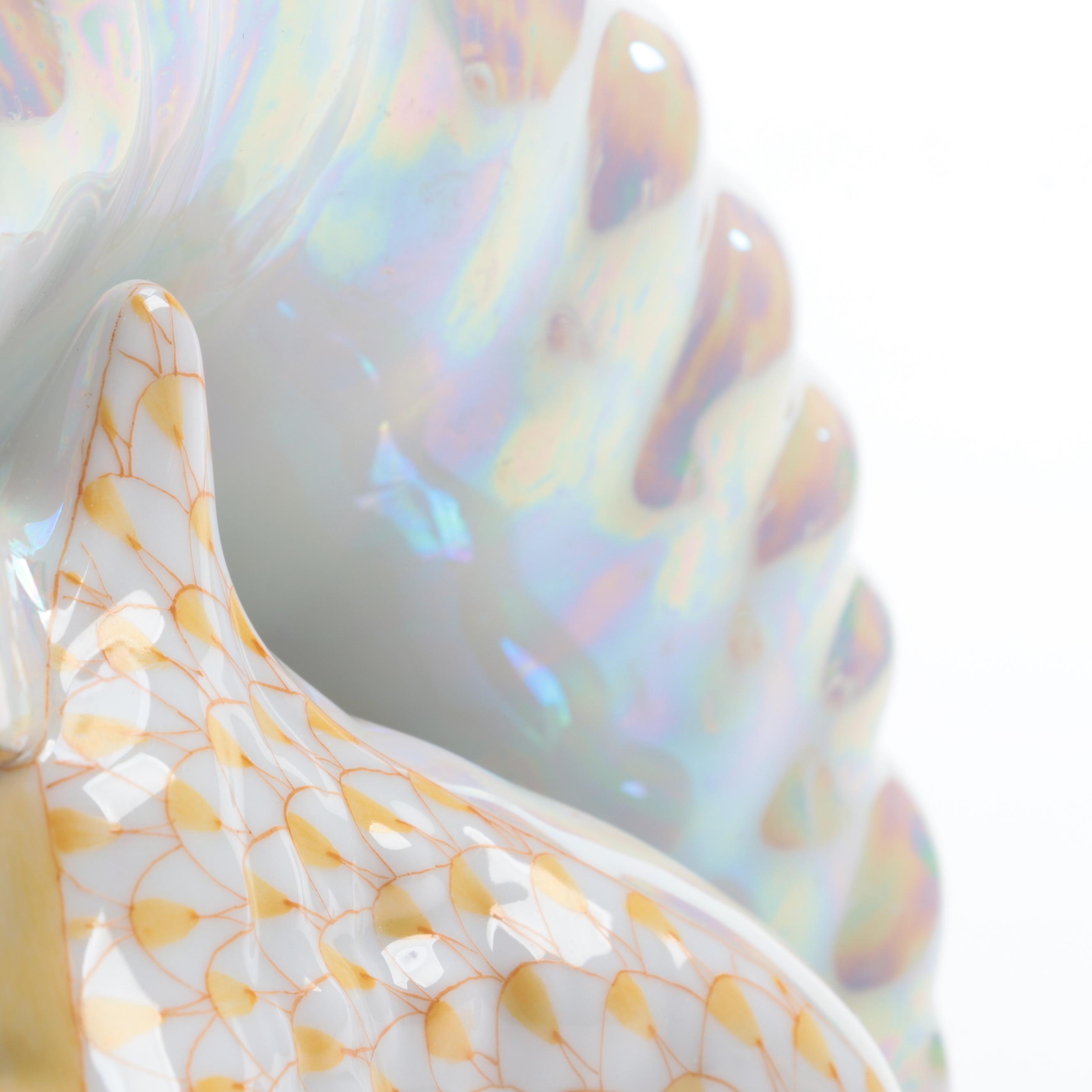 Herend Butterscotch Fishnet With Gold "Conch Shell" Porcelain Figurine, 2001