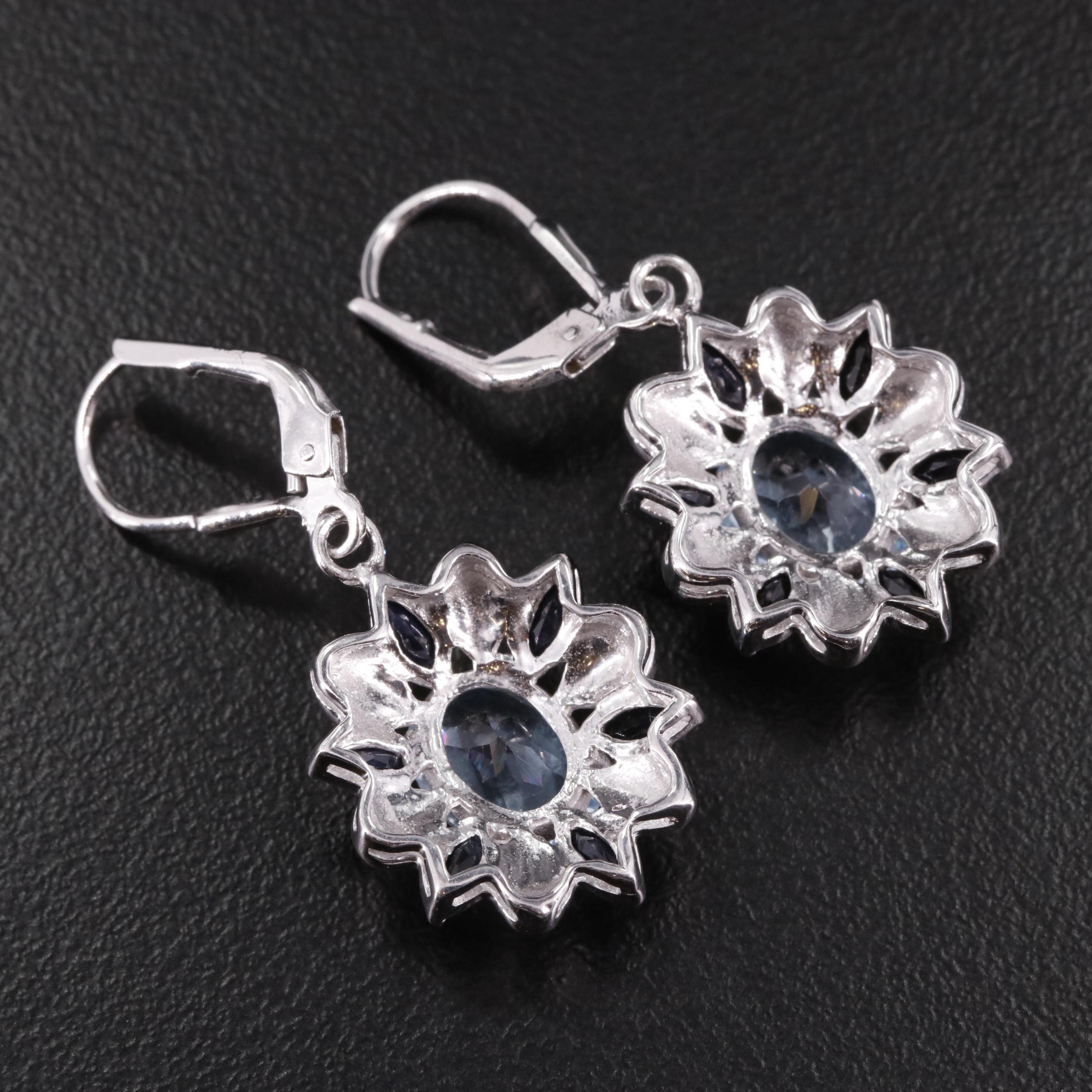 Sterling Blue Topaz and Sapphire Drop Earrings