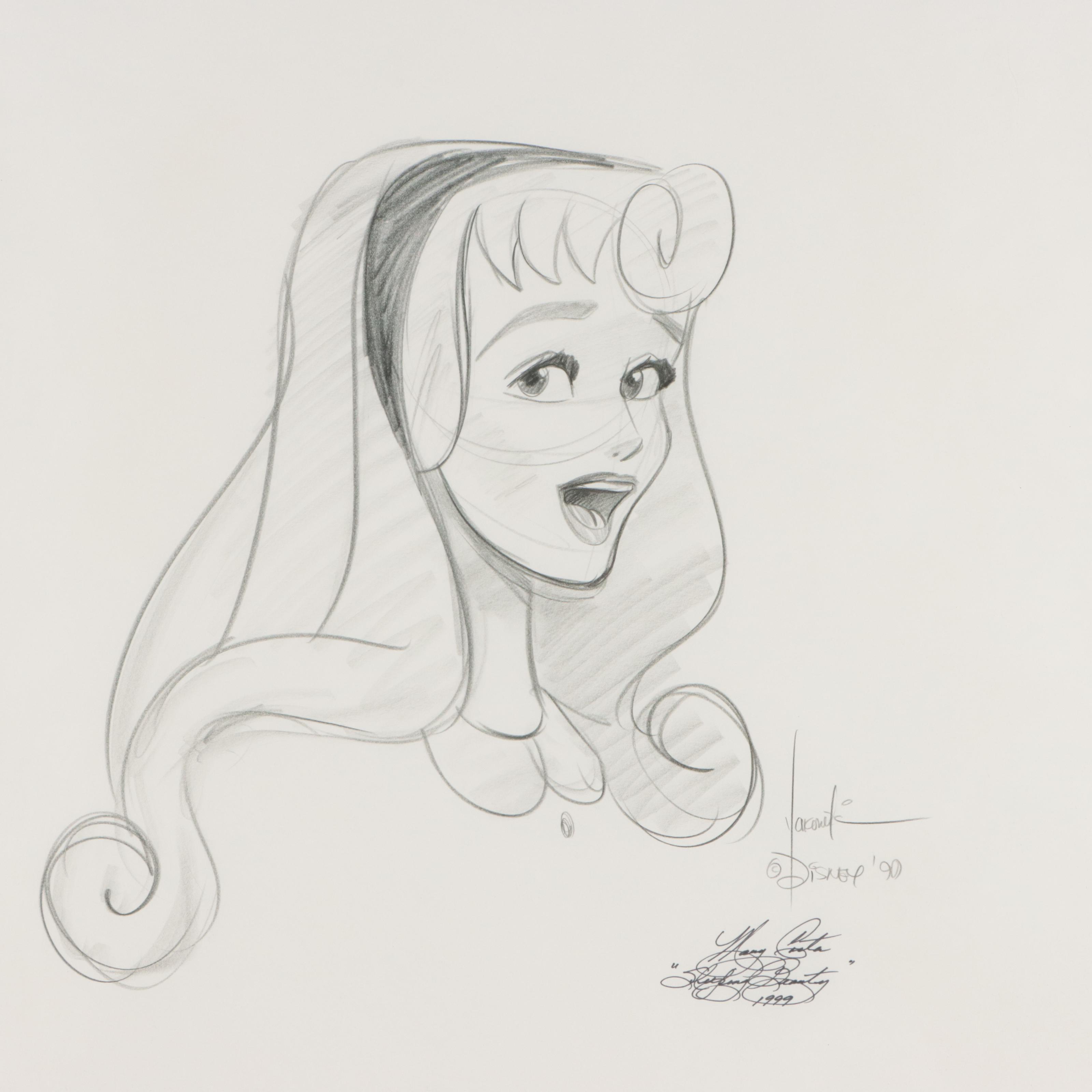 Graphite Drawing of Briar Rose of Disney's "Sleeping Beauty," 1990