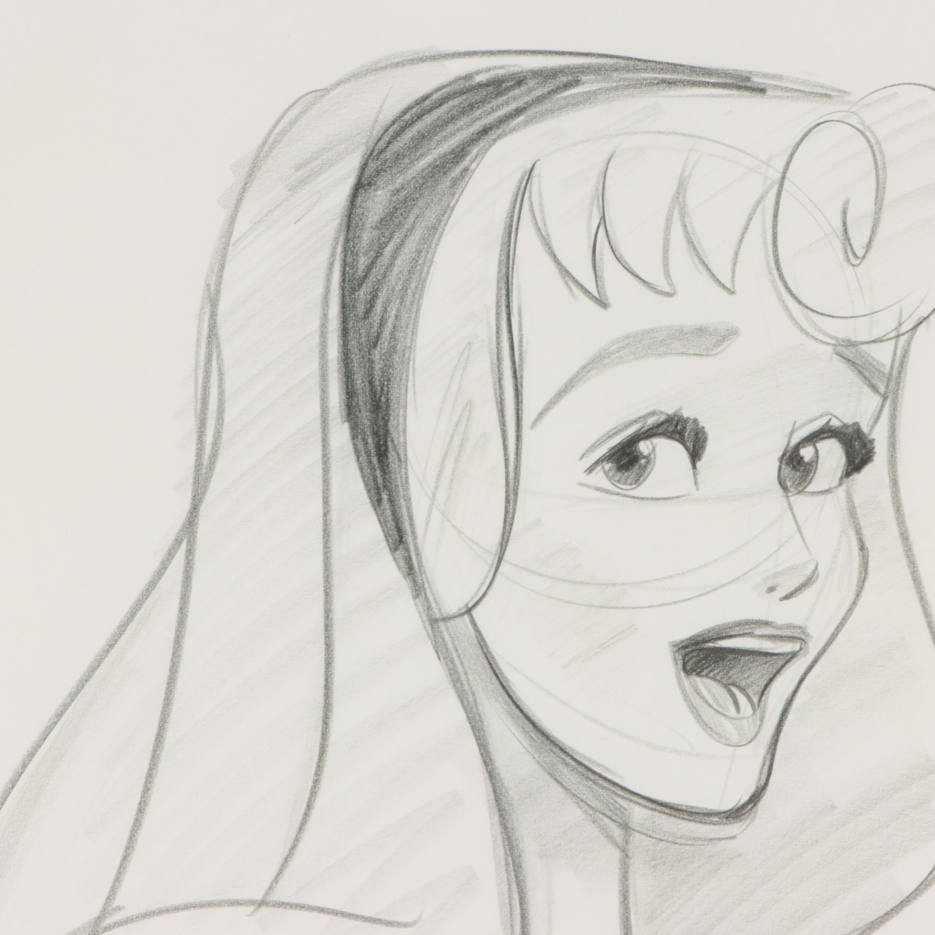 Graphite Drawing of Briar Rose of Disney's "Sleeping Beauty," 1990