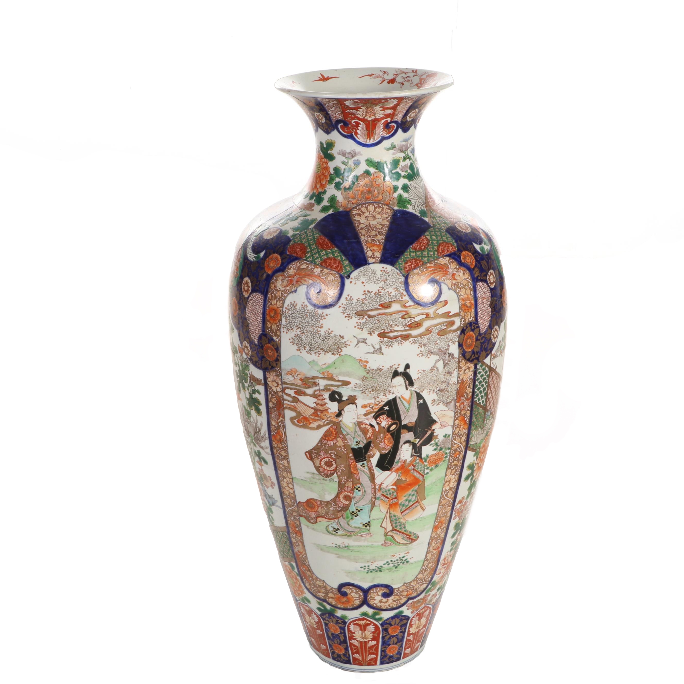 Japanese Hand-Painted Imari Porcelain Floor Vase