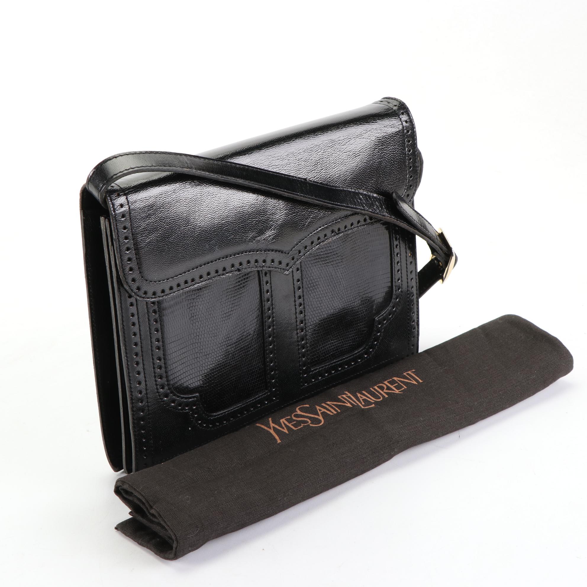 Yves Saint Laurent Convertible Clutch in Lizard Skin/Leather with Brogue Detail