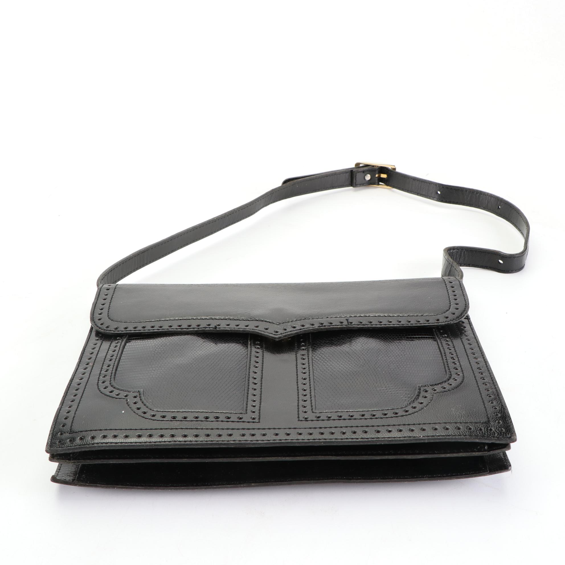 Yves Saint Laurent Convertible Clutch in Lizard Skin/Leather with Brogue Detail