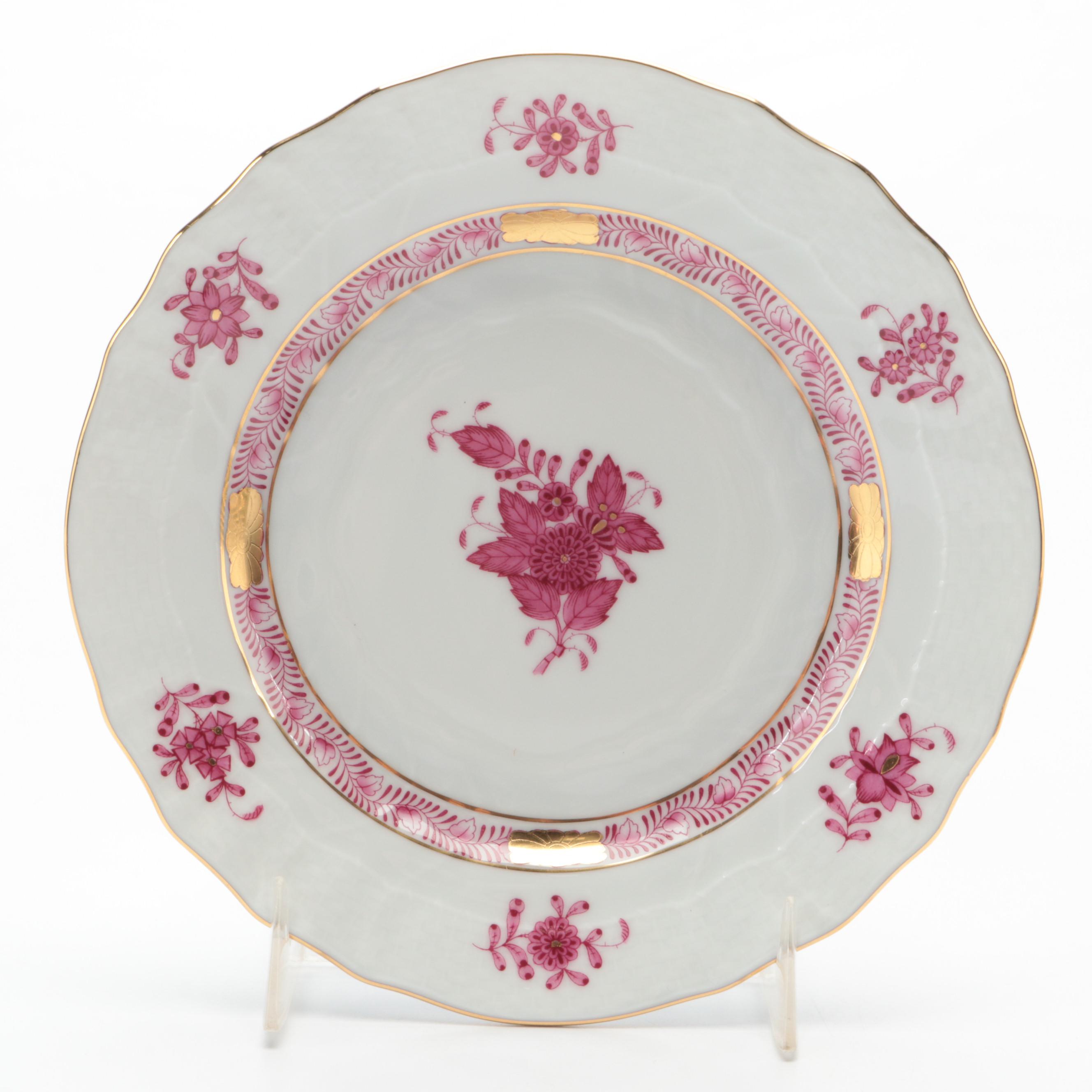 Herend Raspberry "Chinese Bouquet" Porcelain Bread and Butter Plates