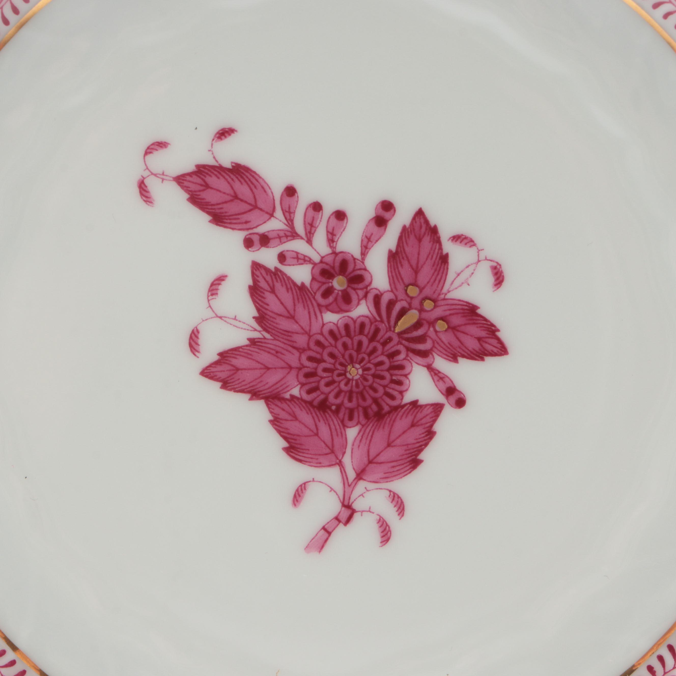 Herend Raspberry "Chinese Bouquet" Porcelain Bread and Butter Plates