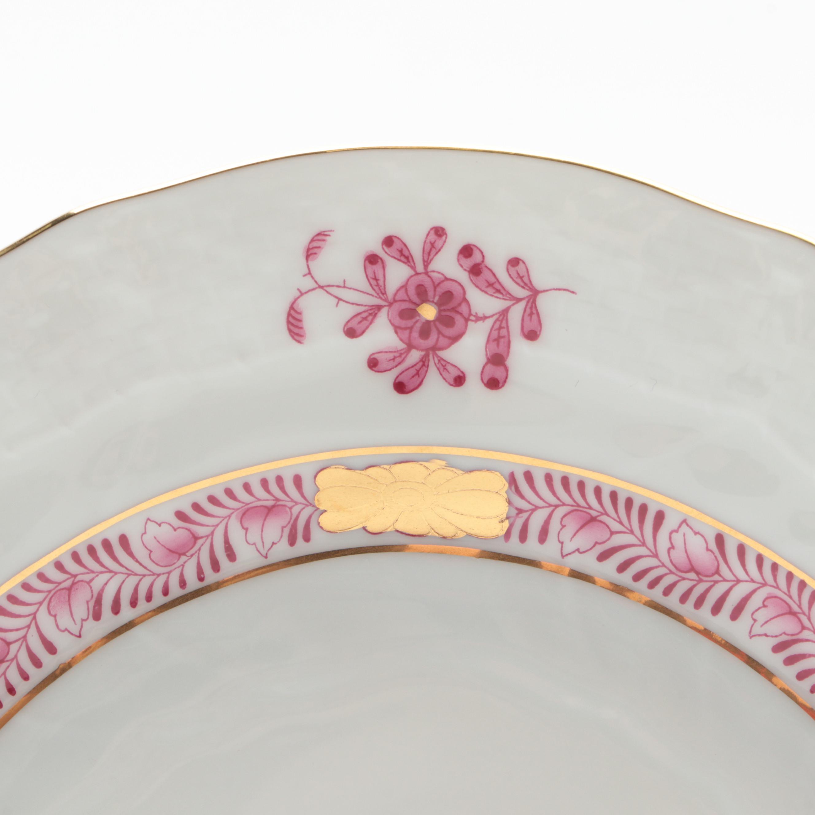 Herend Raspberry "Chinese Bouquet" Porcelain Bread and Butter Plates