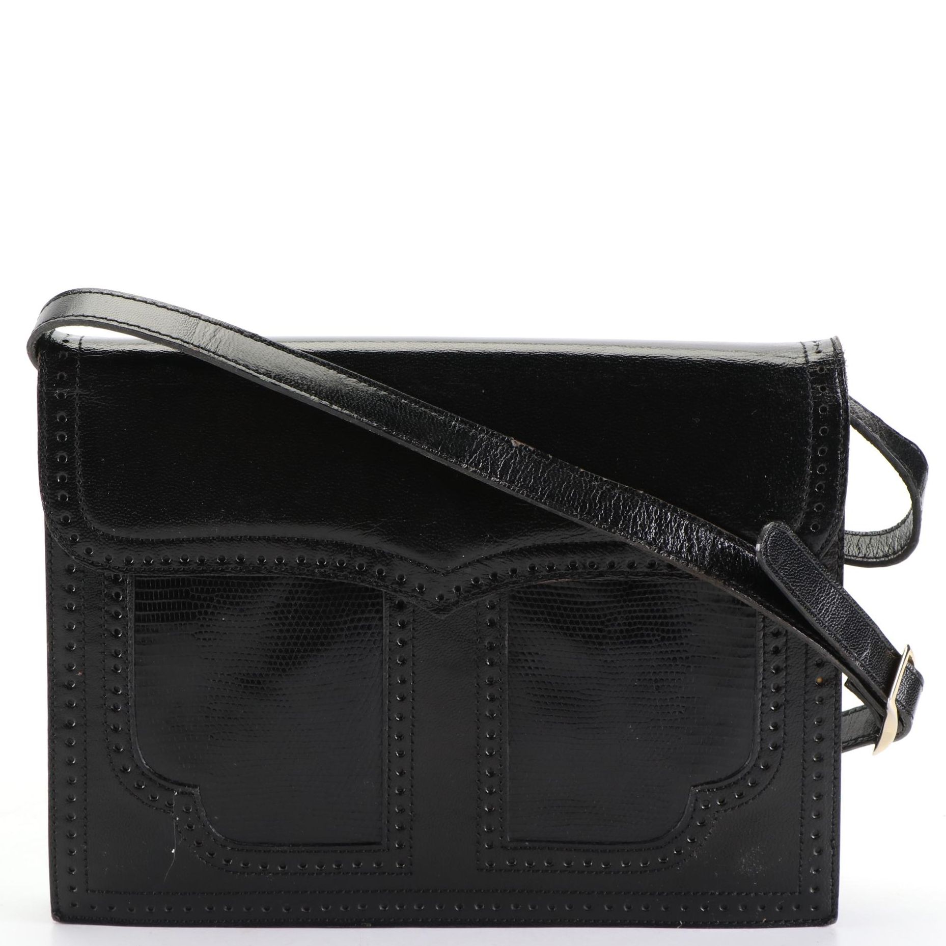 Yves Saint Laurent Convertible Clutch in Lizard Skin/Leather with Brogue Detail