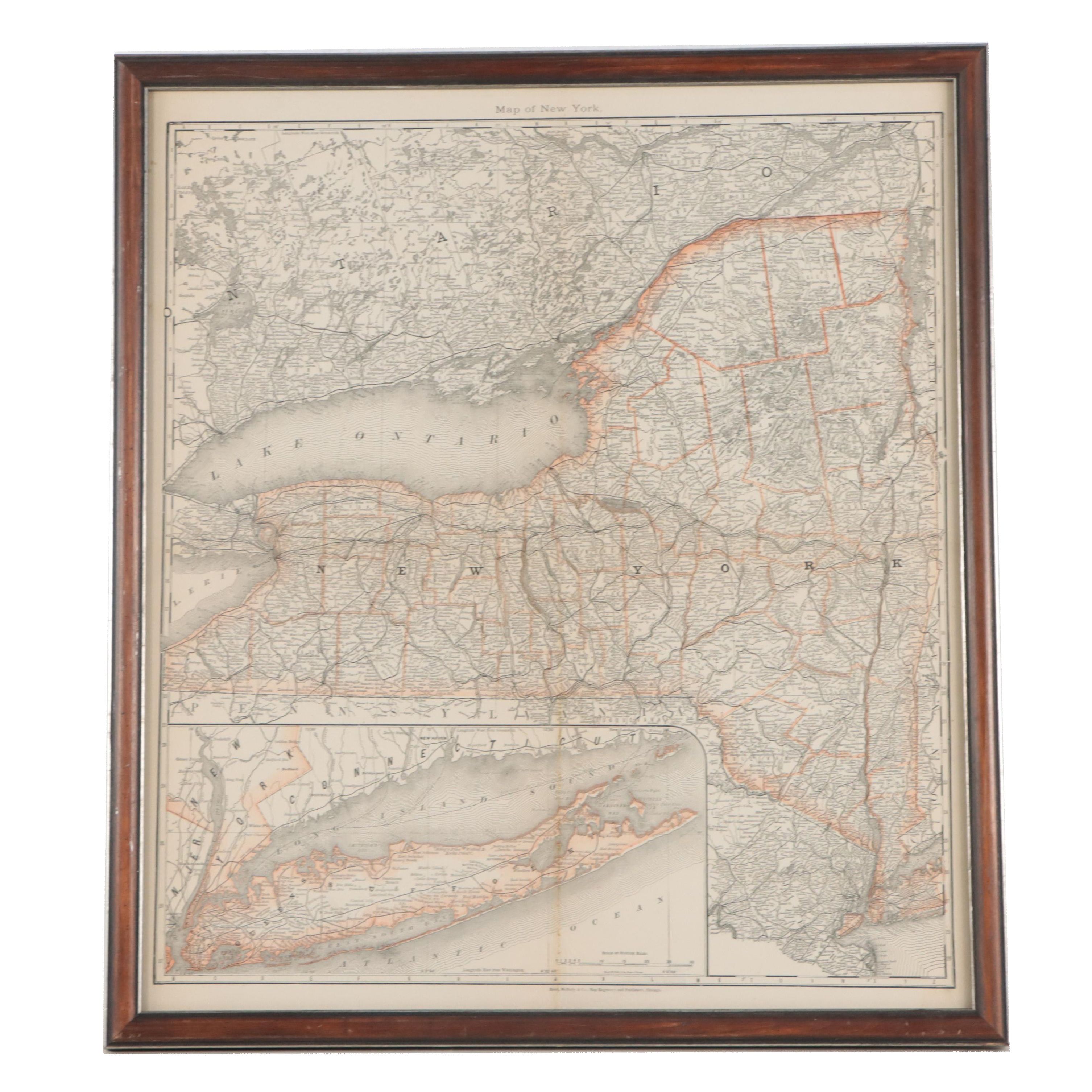 Rand, McNally & Co. Wax Engraving "Map of New York," 1875