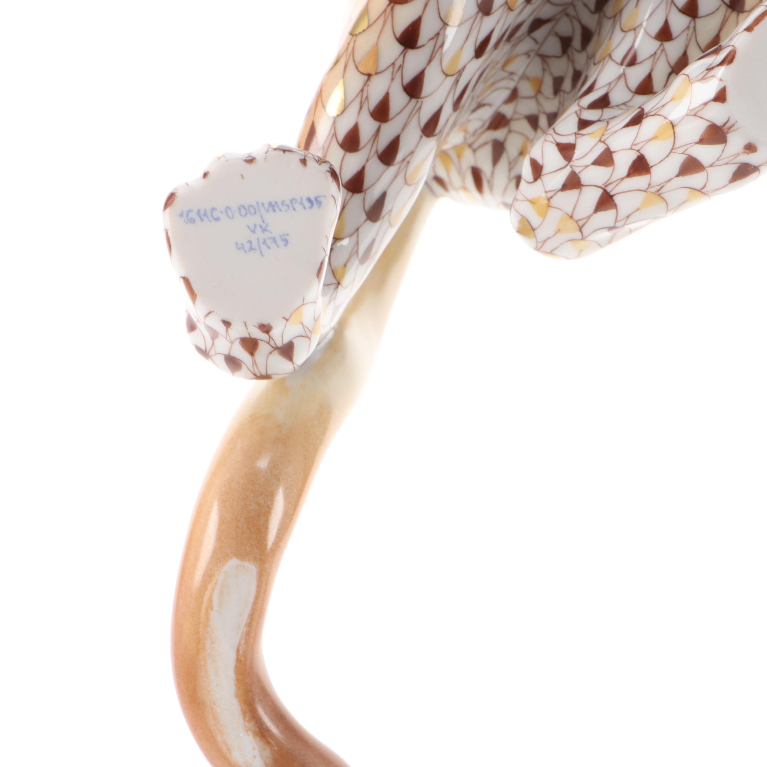 Herend Reserve Brown and Gold Fishnet "Mountain Lion" Porcelain Figurine