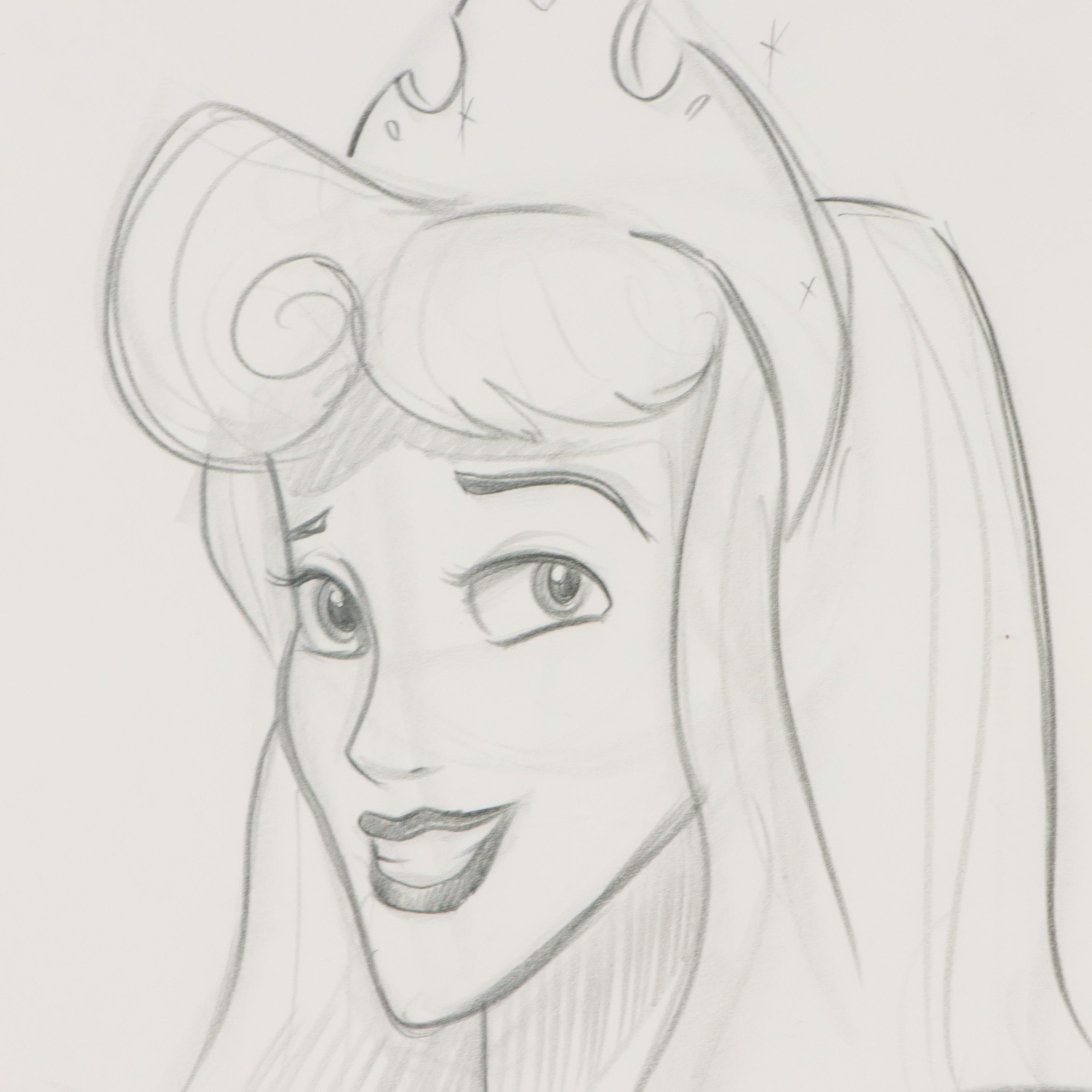 Graphite Drawing of Briar Rose of Disney's "Sleeping Beauty," 1999