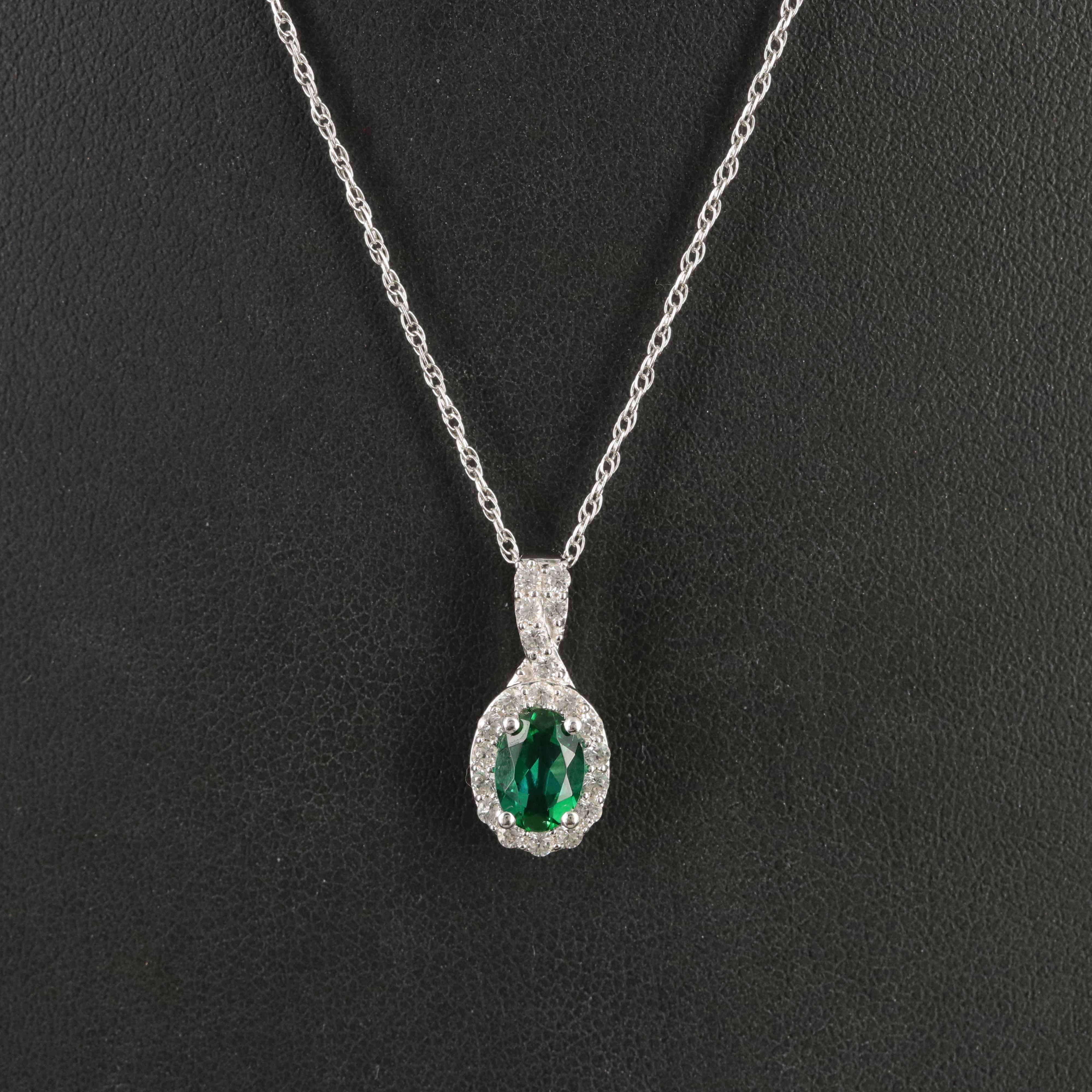 Sterling Emerald and White Sapphire Necklace