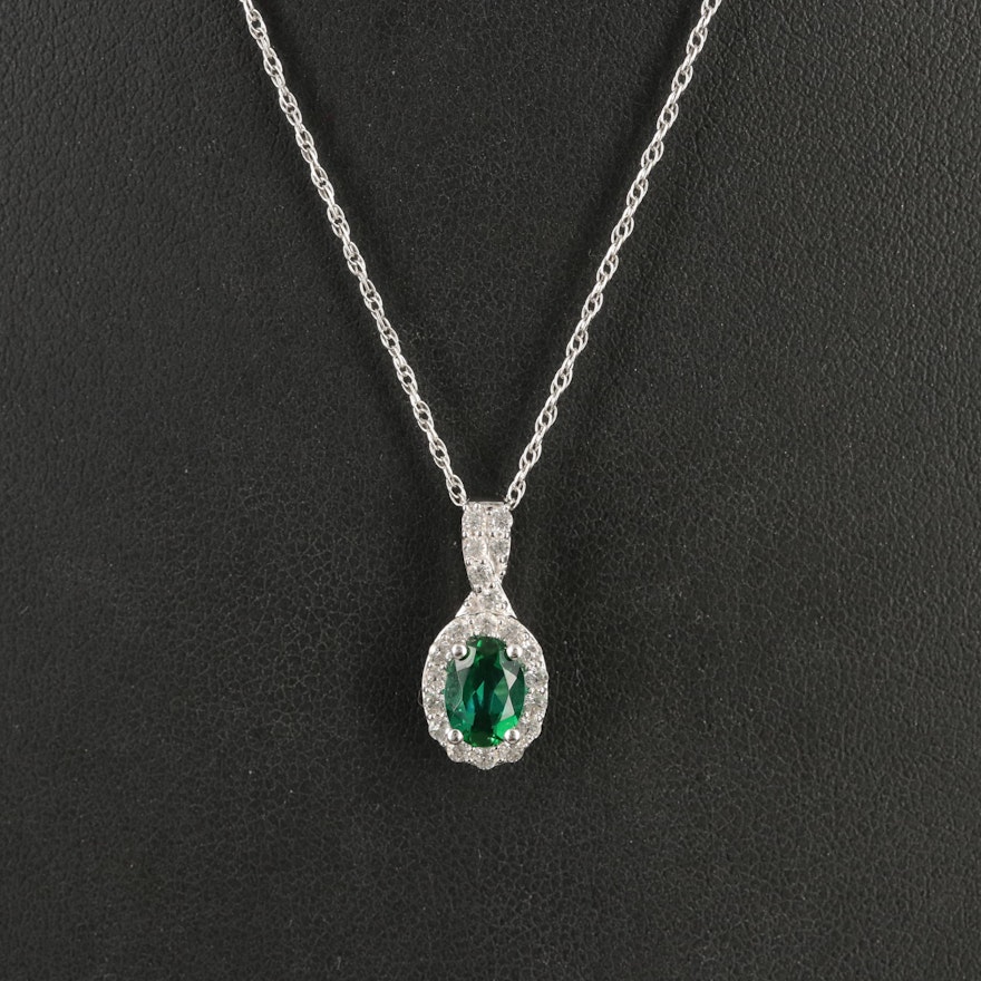 Sterling Emerald and White Sapphire Necklace