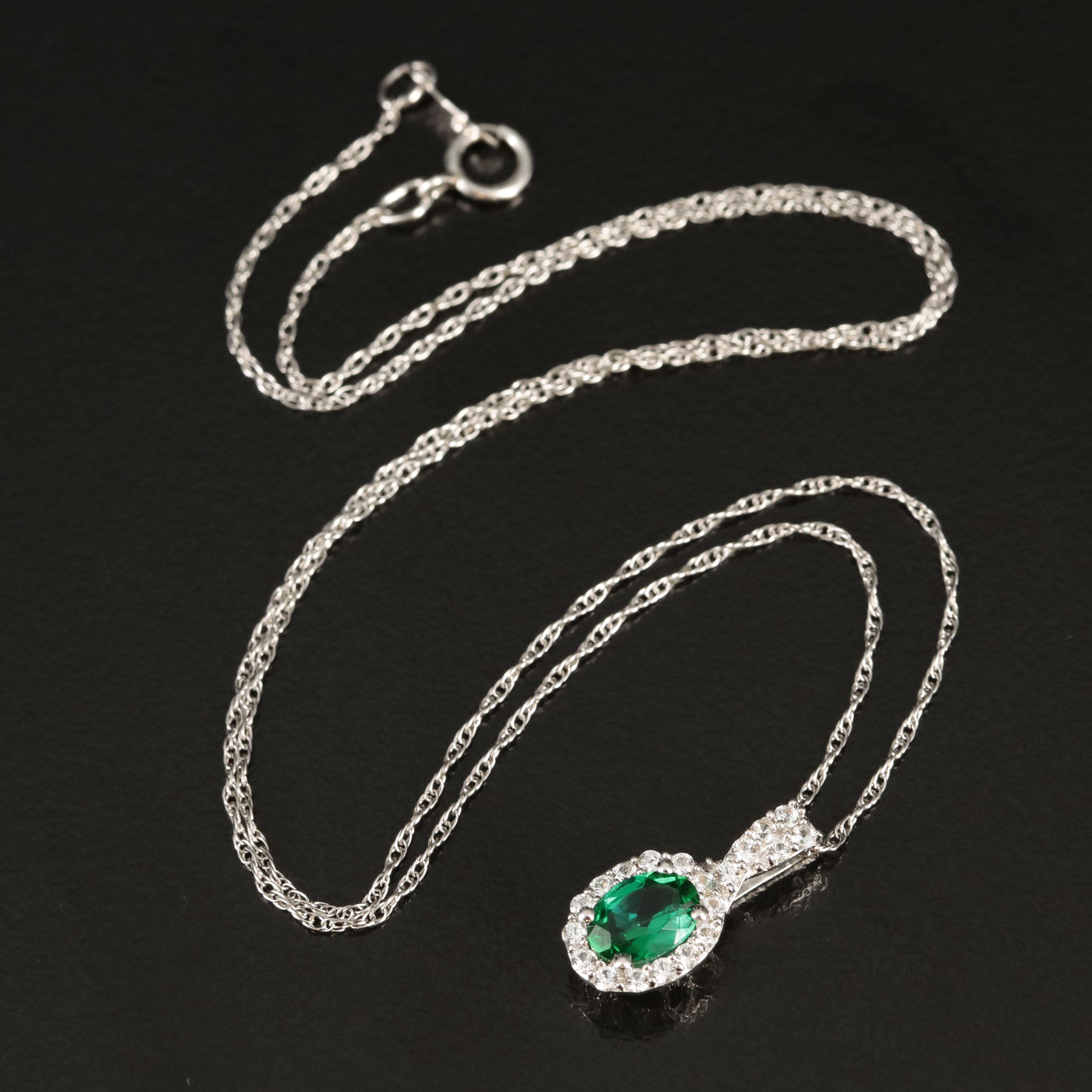 Sterling Emerald and White Sapphire Necklace