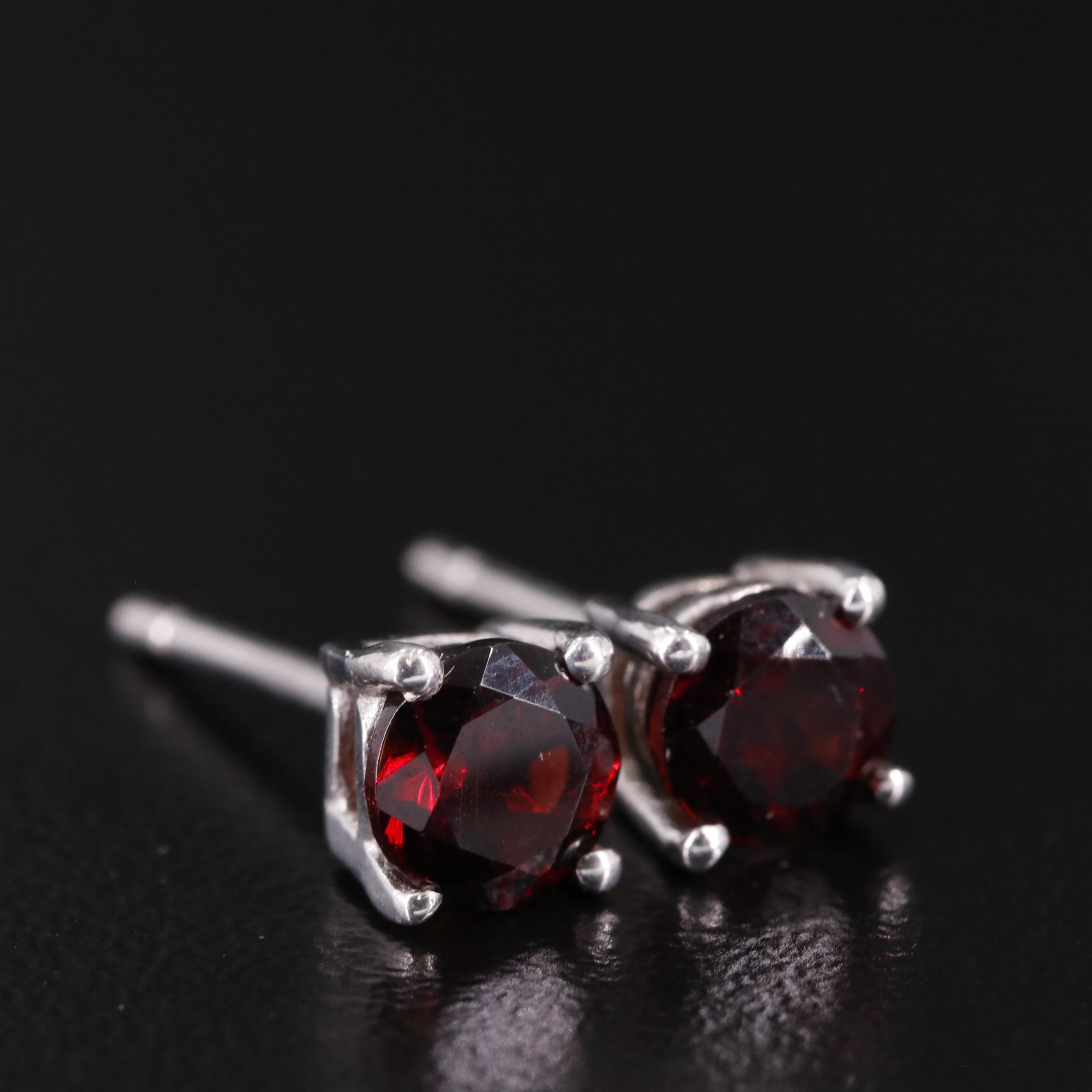 Sterling Garnet Stud Earrings