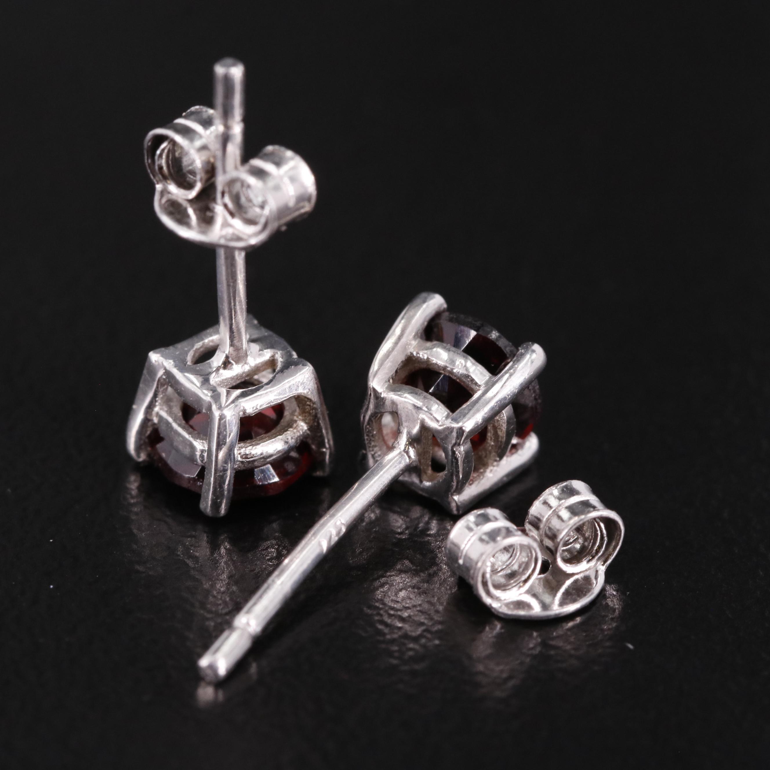 Sterling Garnet Stud Earrings