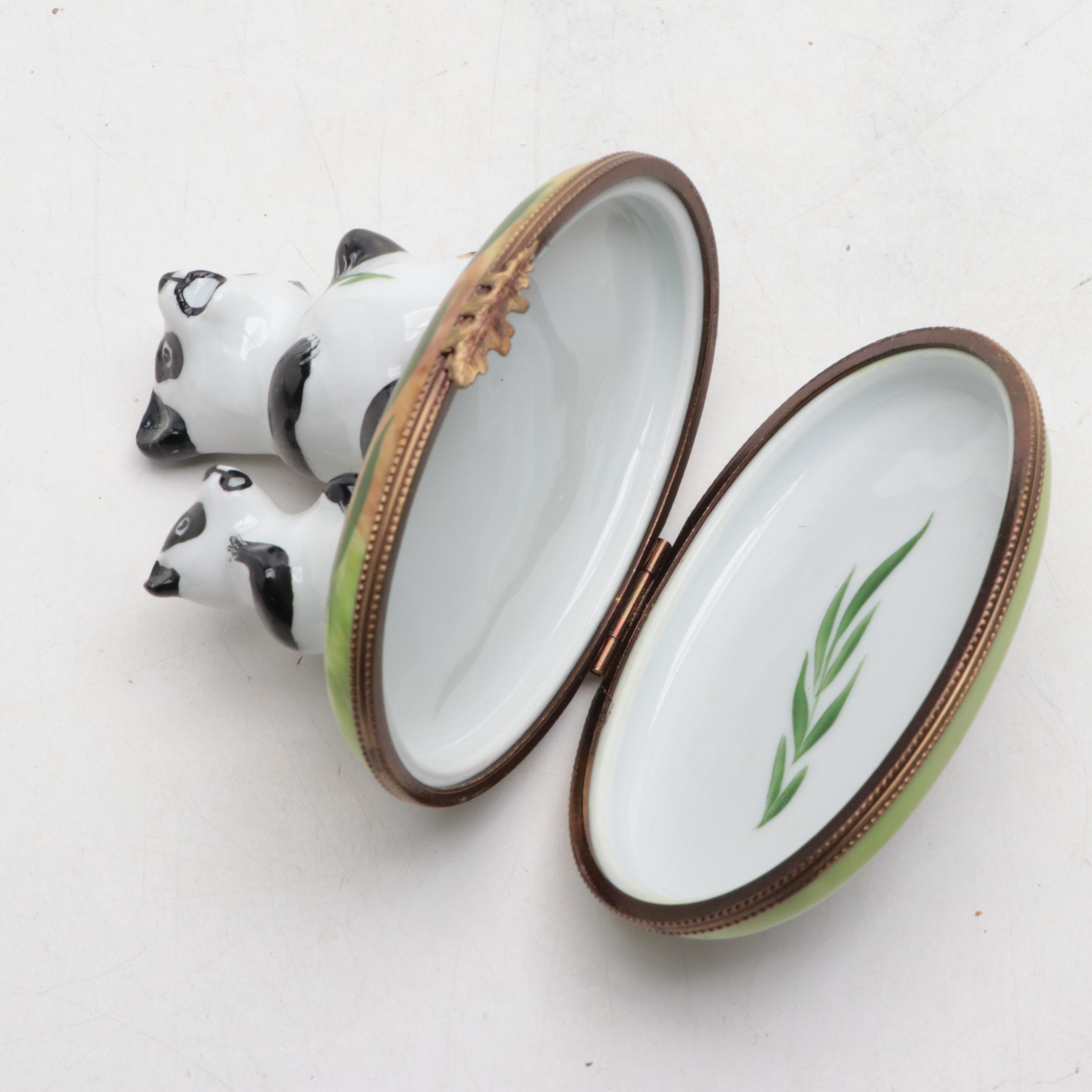 Rochard Hand-Painted Porcelain Panda Bear Limoges Box