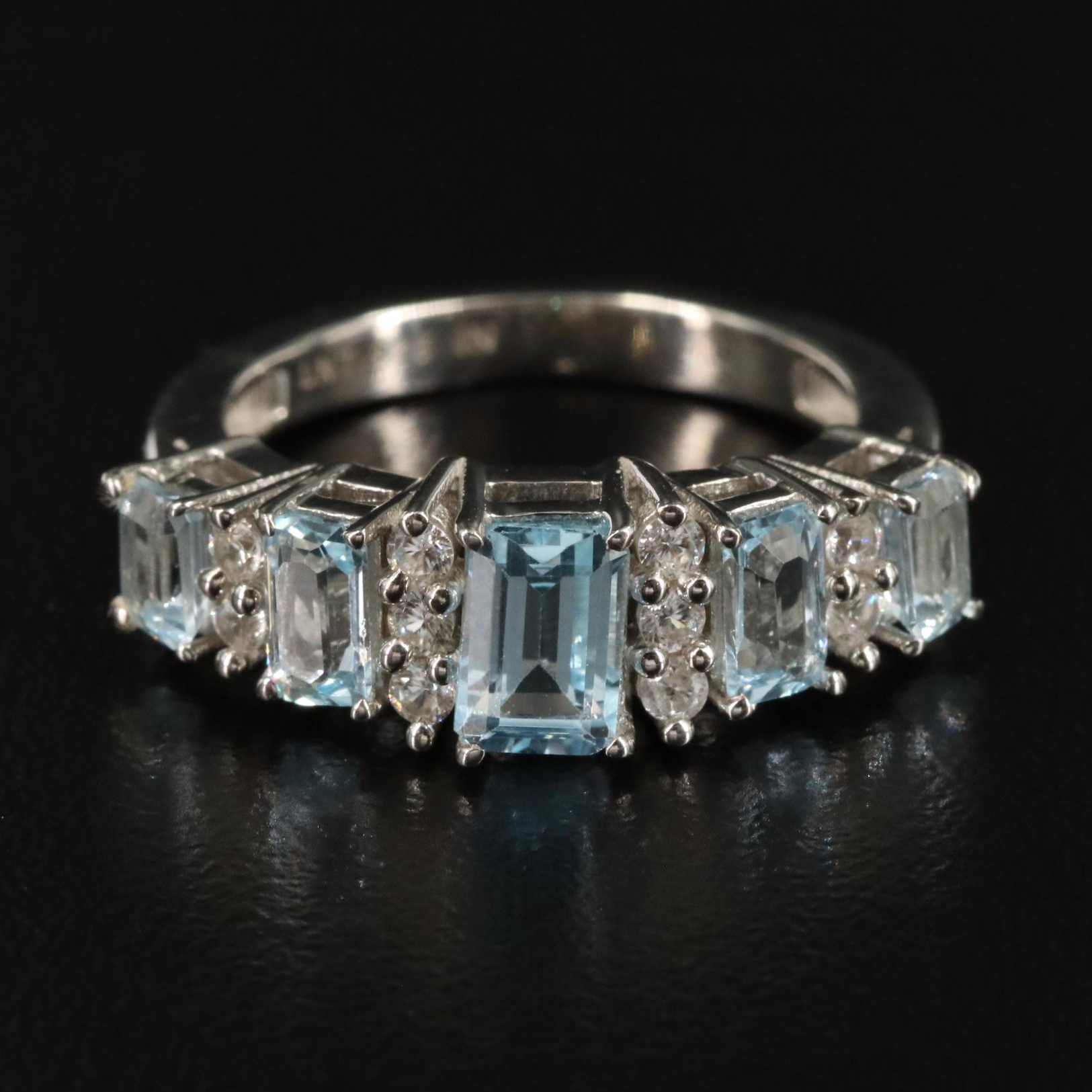 Sterling Blue Topaz and White Topaz Tapered Ring