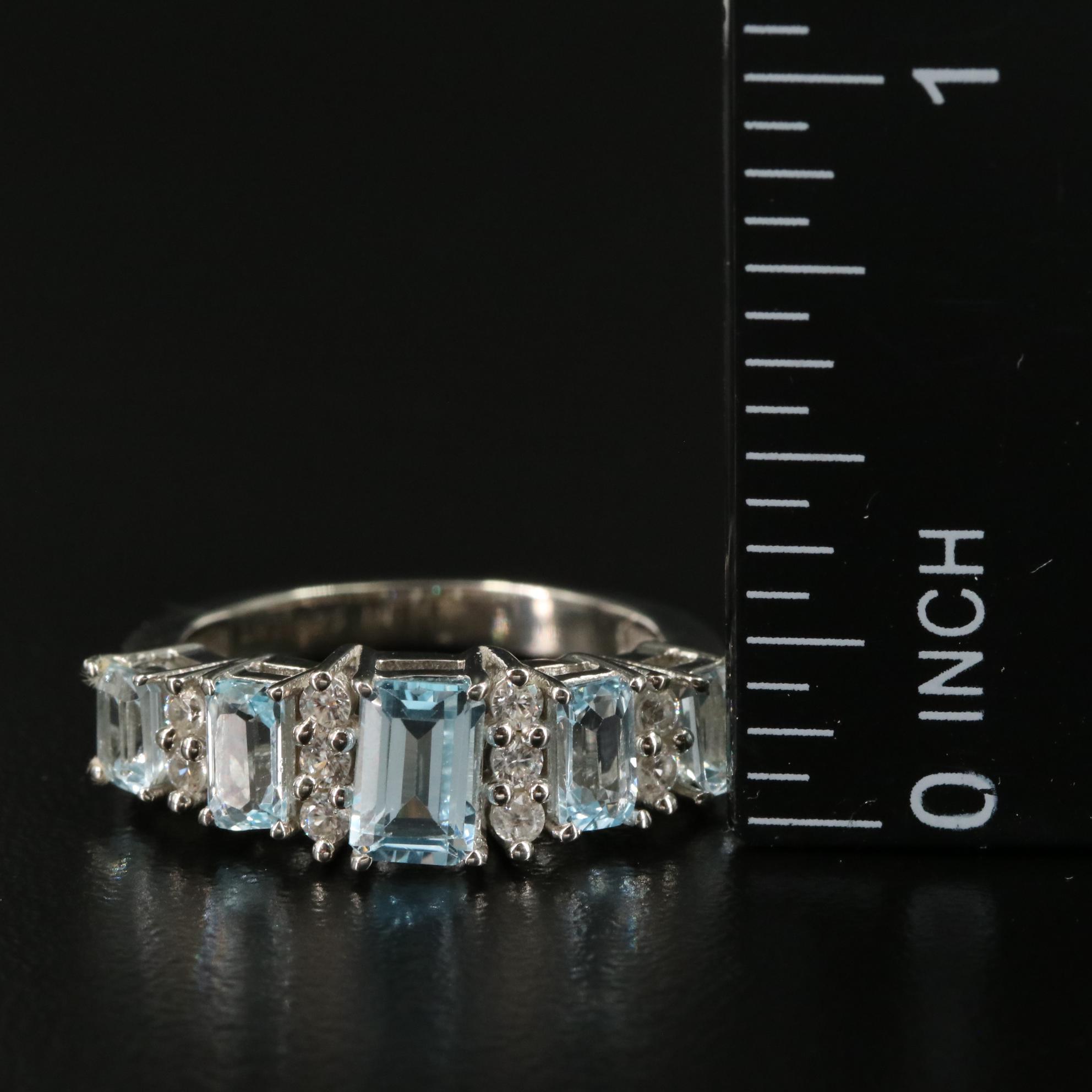 Sterling Blue Topaz and White Topaz Tapered Ring