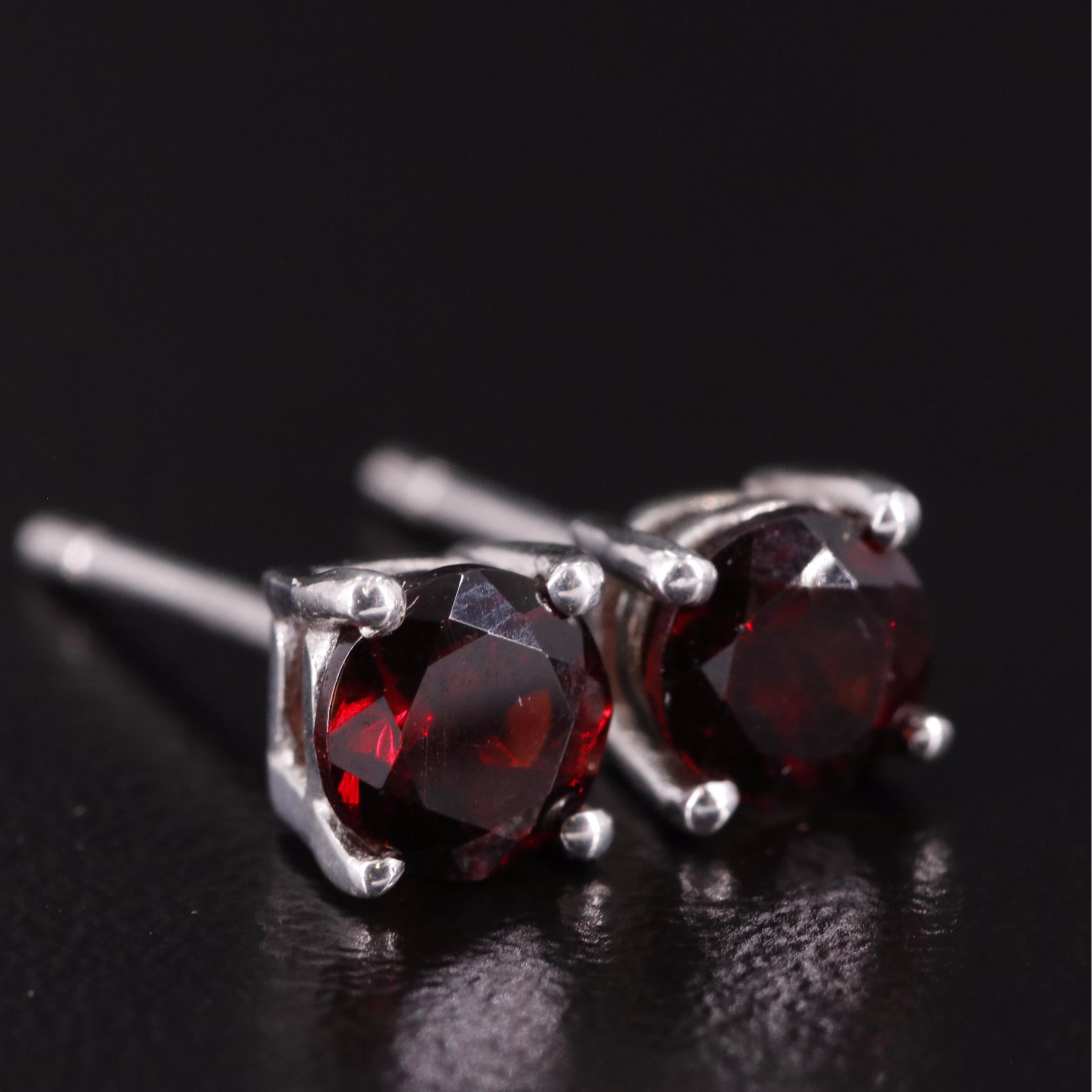 Sterling Garnet Stud Earrings