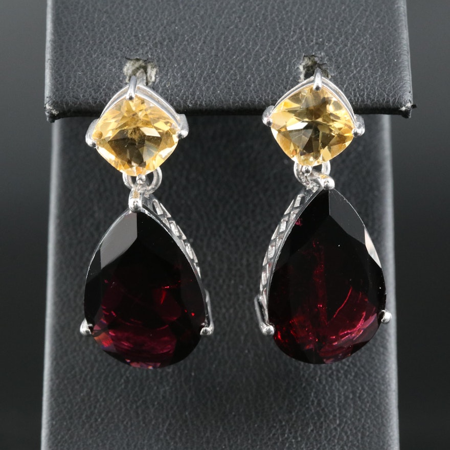 Sterling Garnet and Citrine Earrings