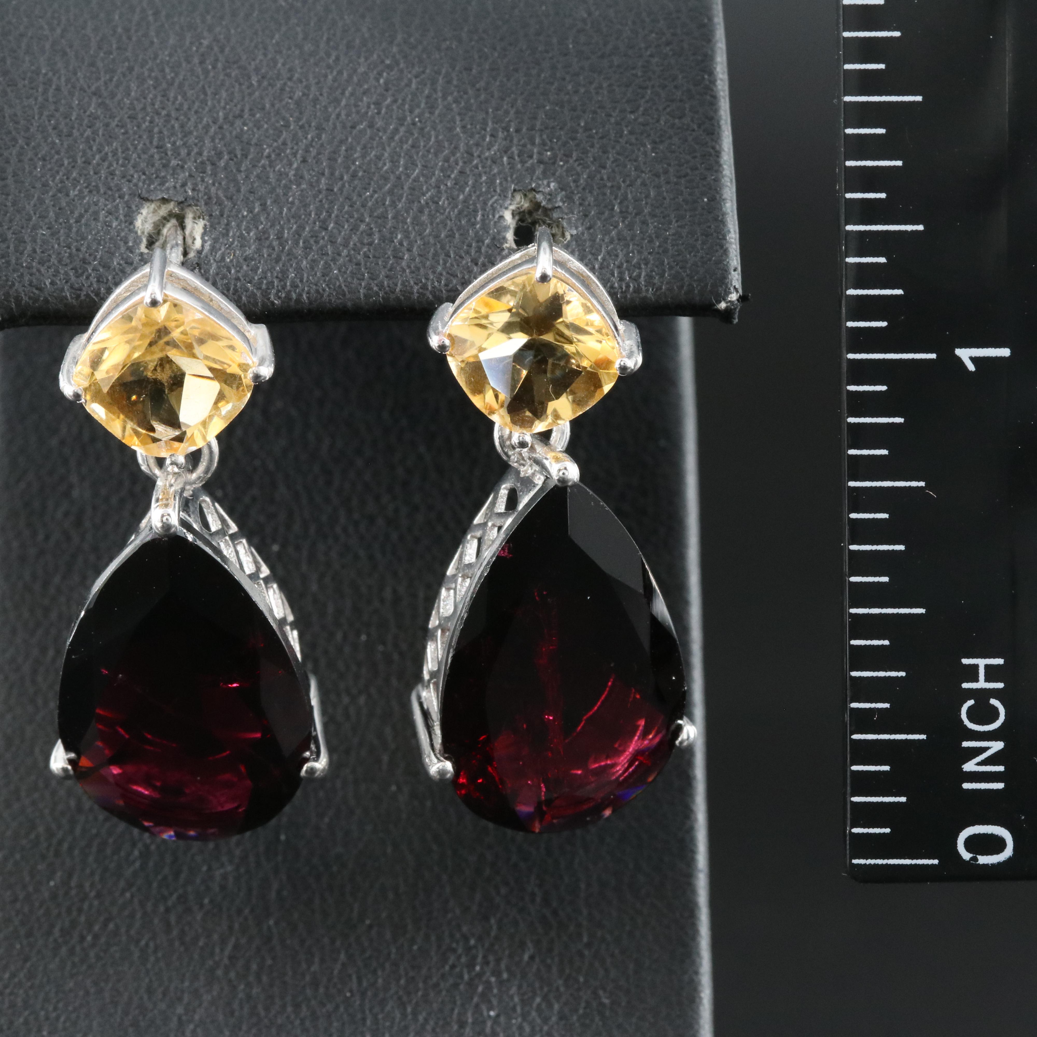 Sterling Garnet and Citrine Earrings