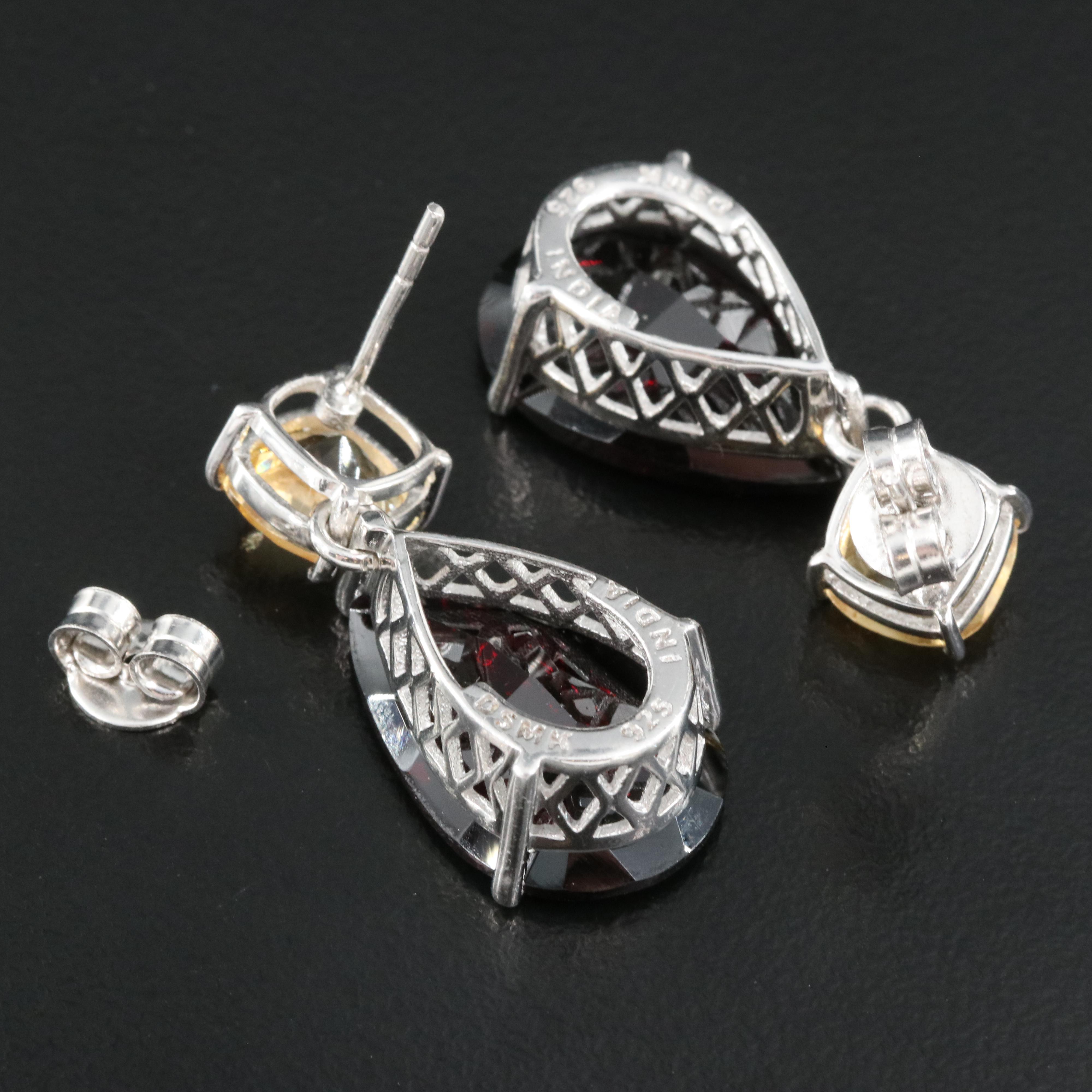 Sterling Garnet and Citrine Earrings