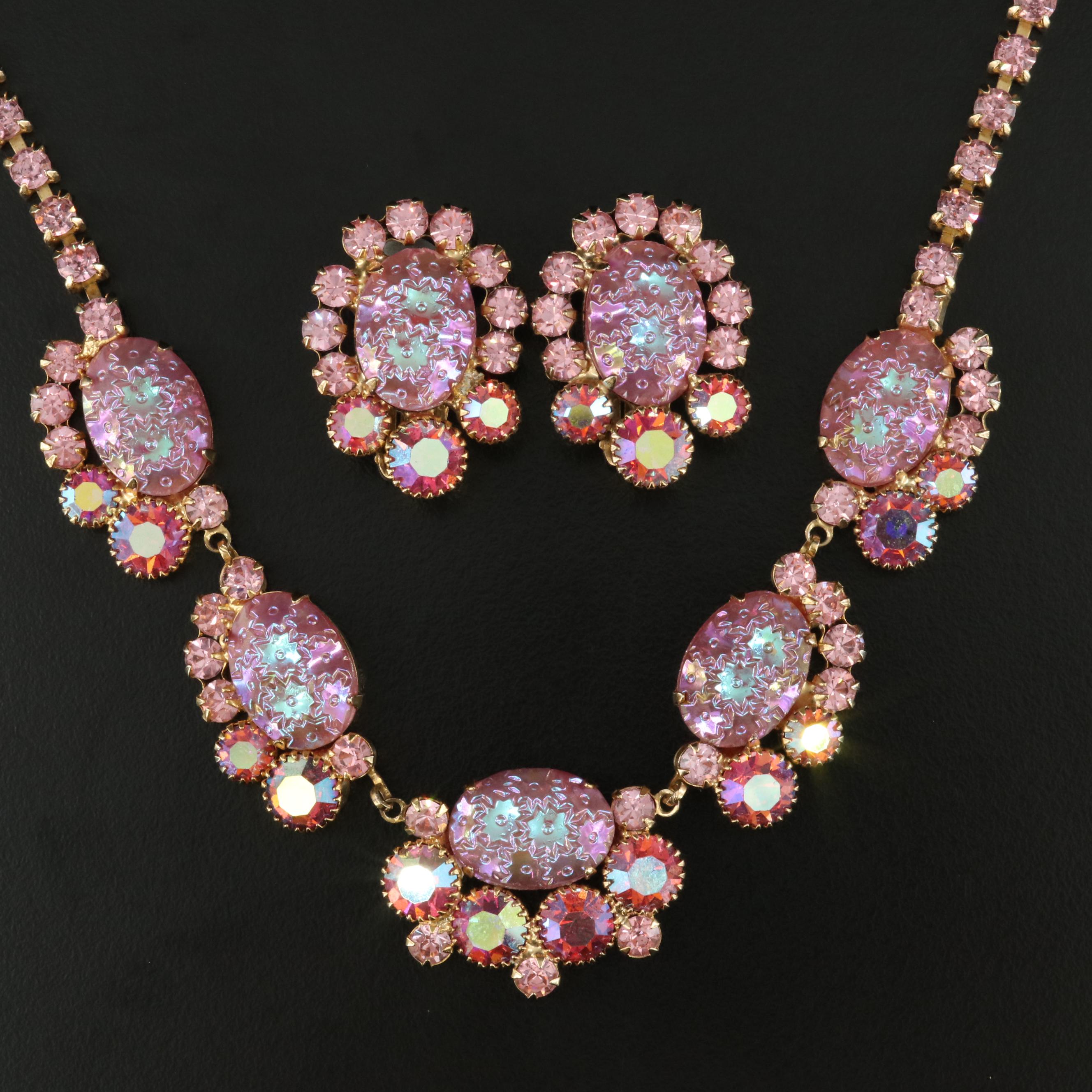 Vintage Juliana Poured Glass with Iridescent Rhinestone Necklace and Earrings